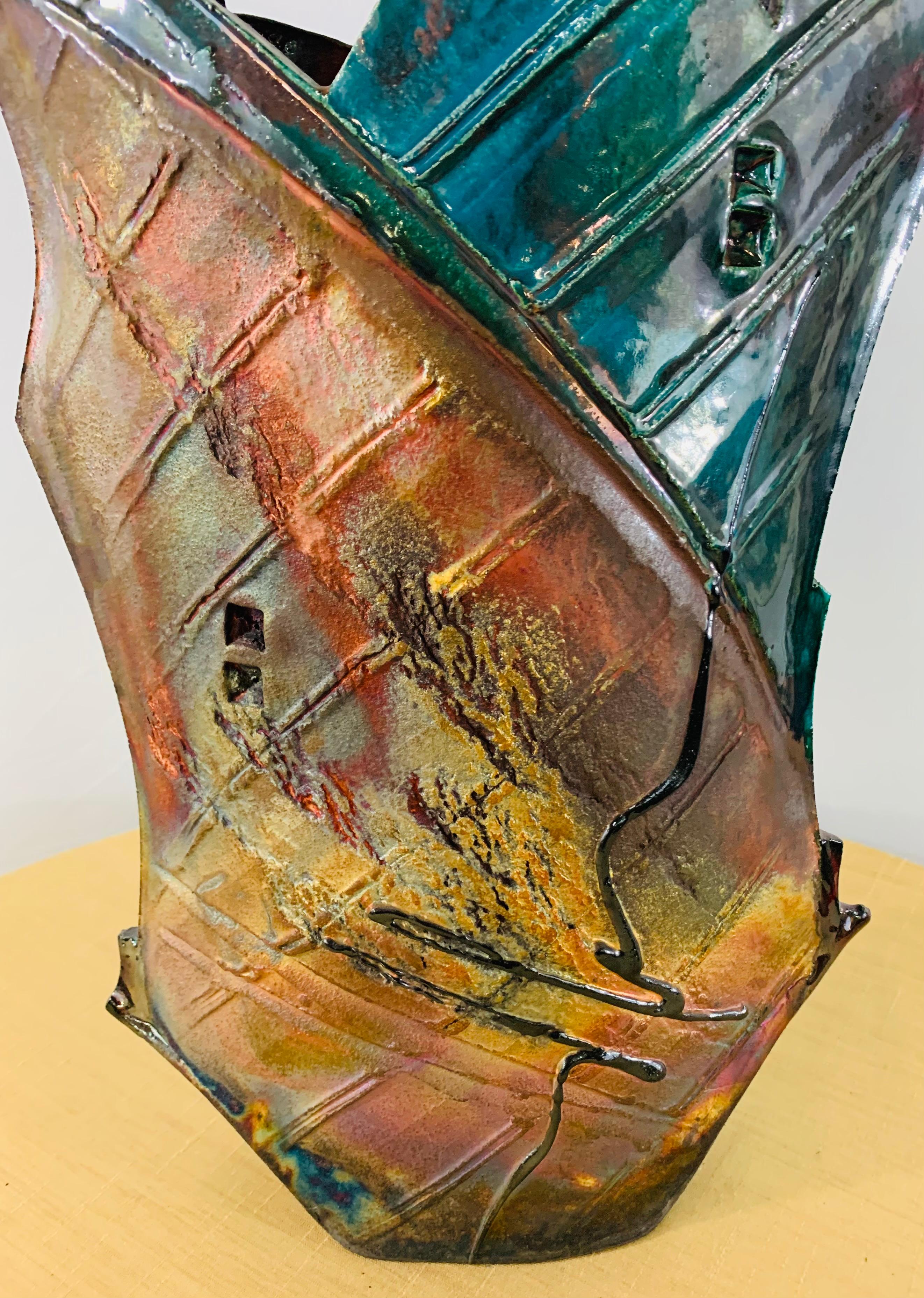 Brutalist Glazed Pottery Vase or Sculpture 4