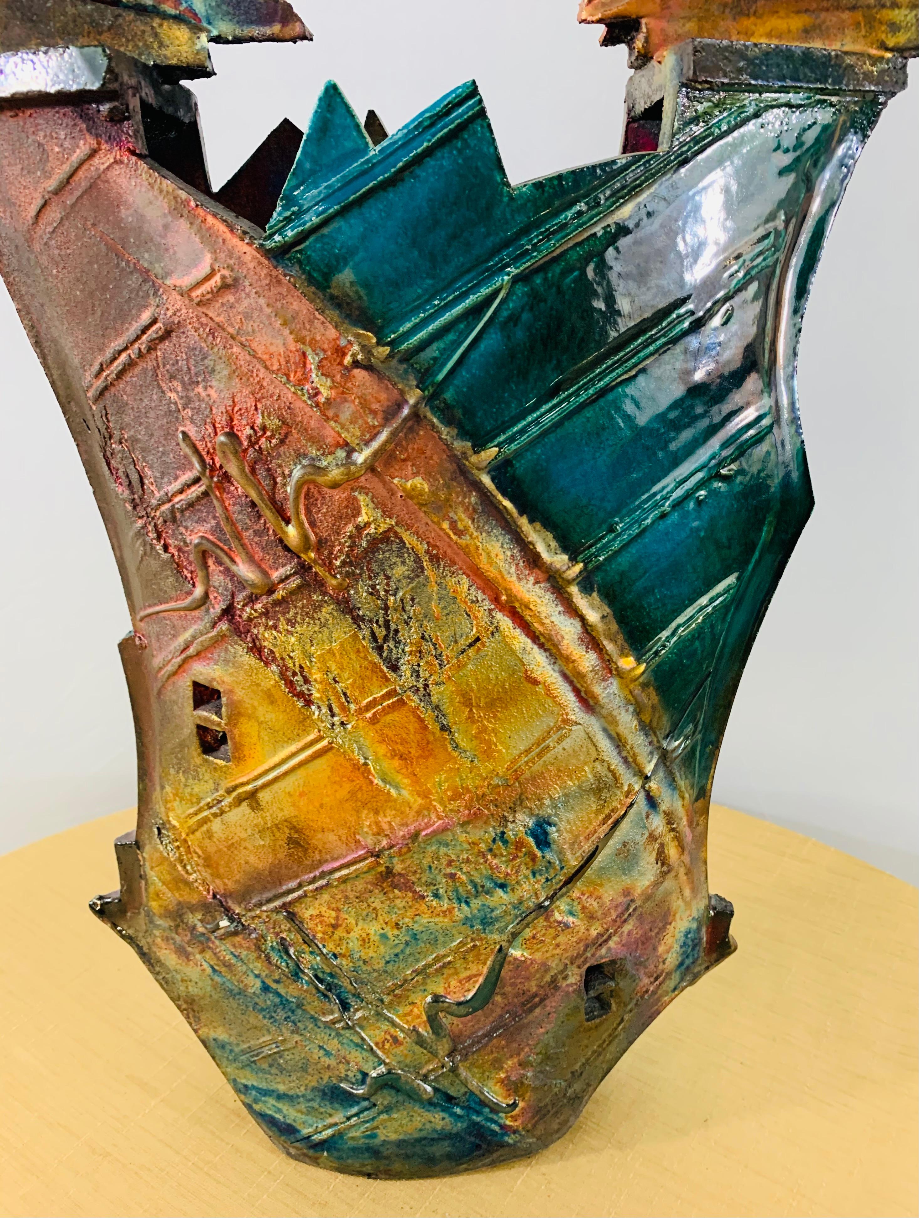 Brutalist Glazed Pottery Vase or Sculpture 5