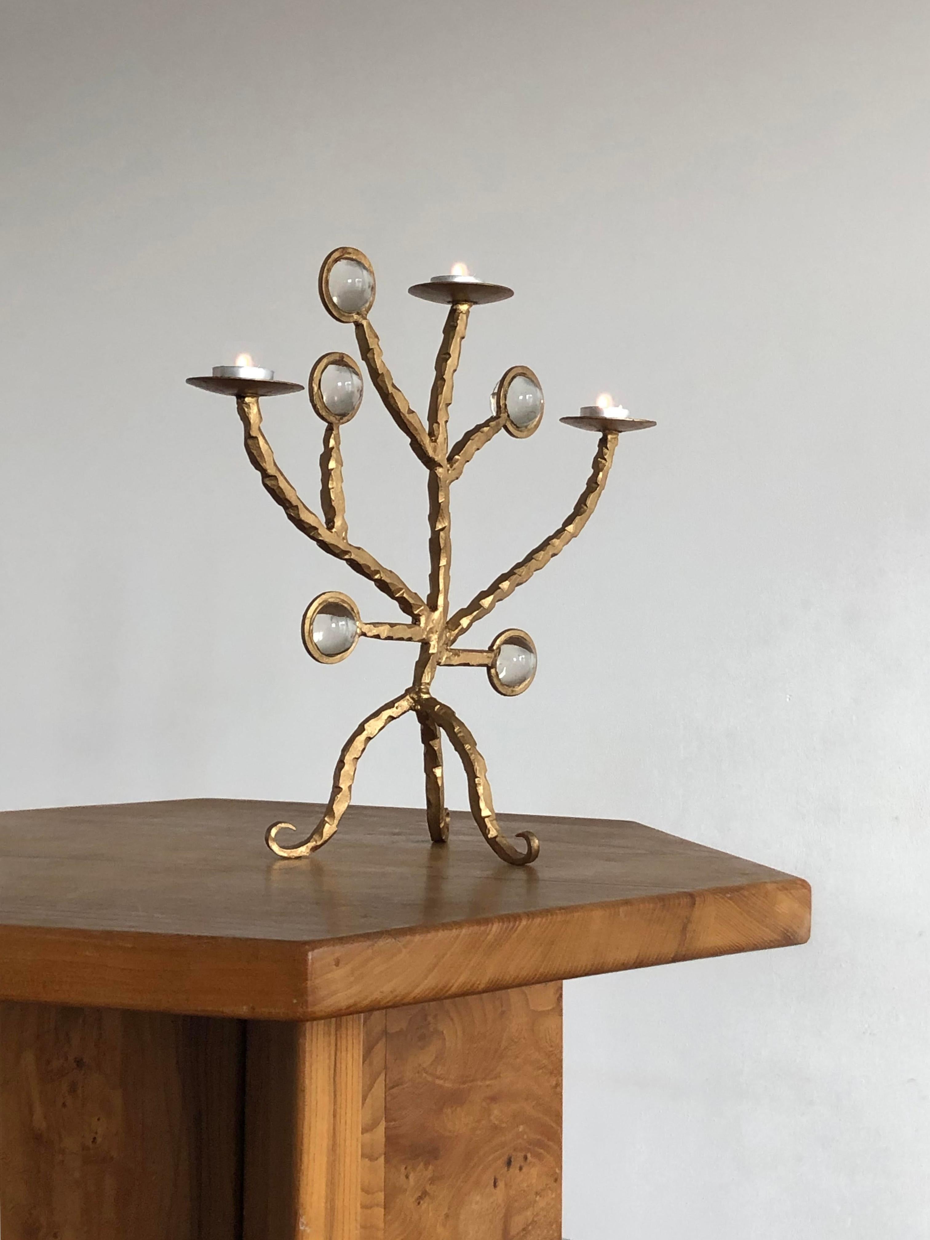 BRUTALIST Golden SHABBY-CHIC CANDELABRA CANDLESTICK en fer forgé, France 2001 en vente 3