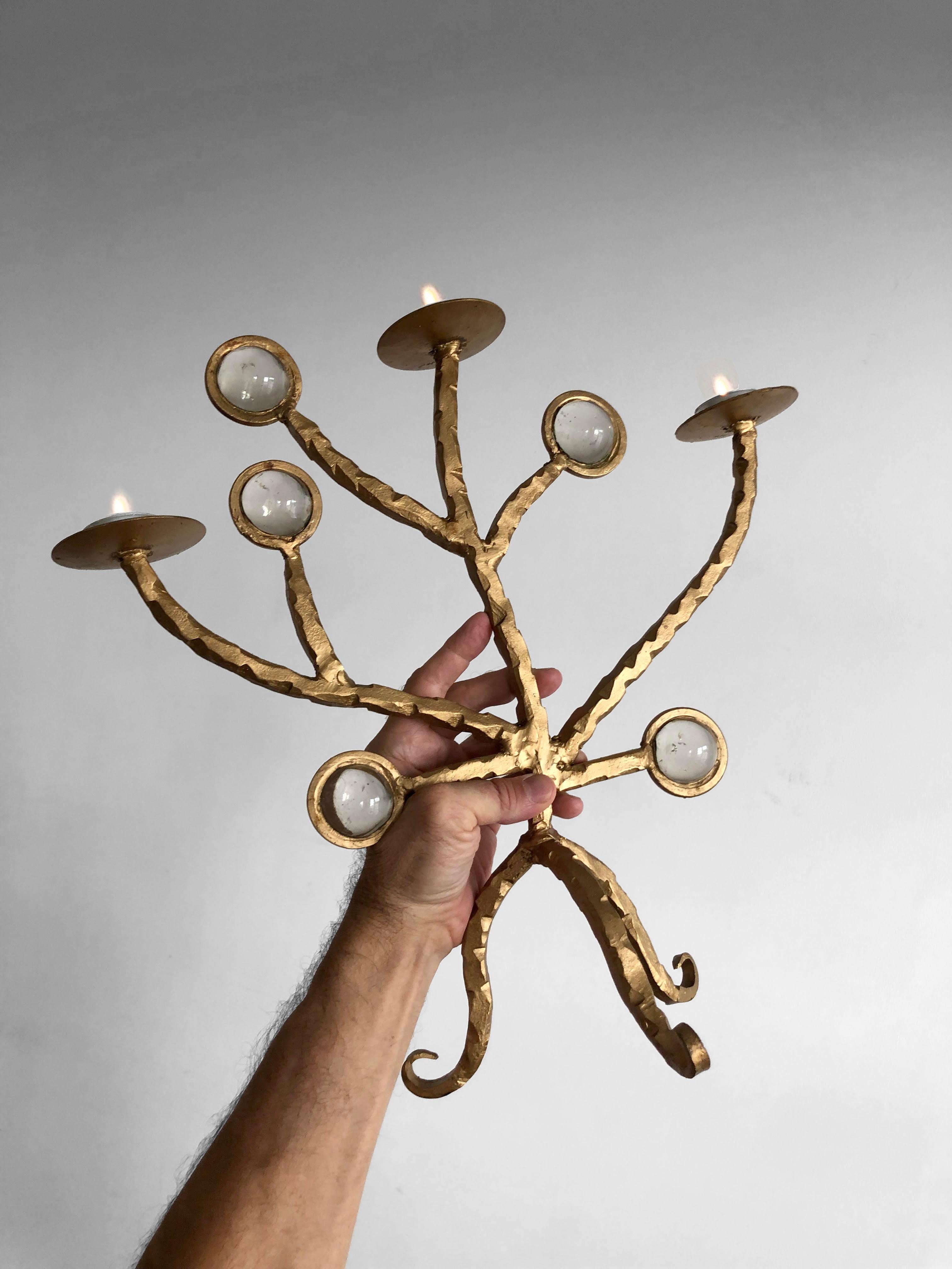 BRUTALIST Golden SHABBY-CHIC CANDELABRA CANDLESTICK en fer forgé, France 2001 en vente 8