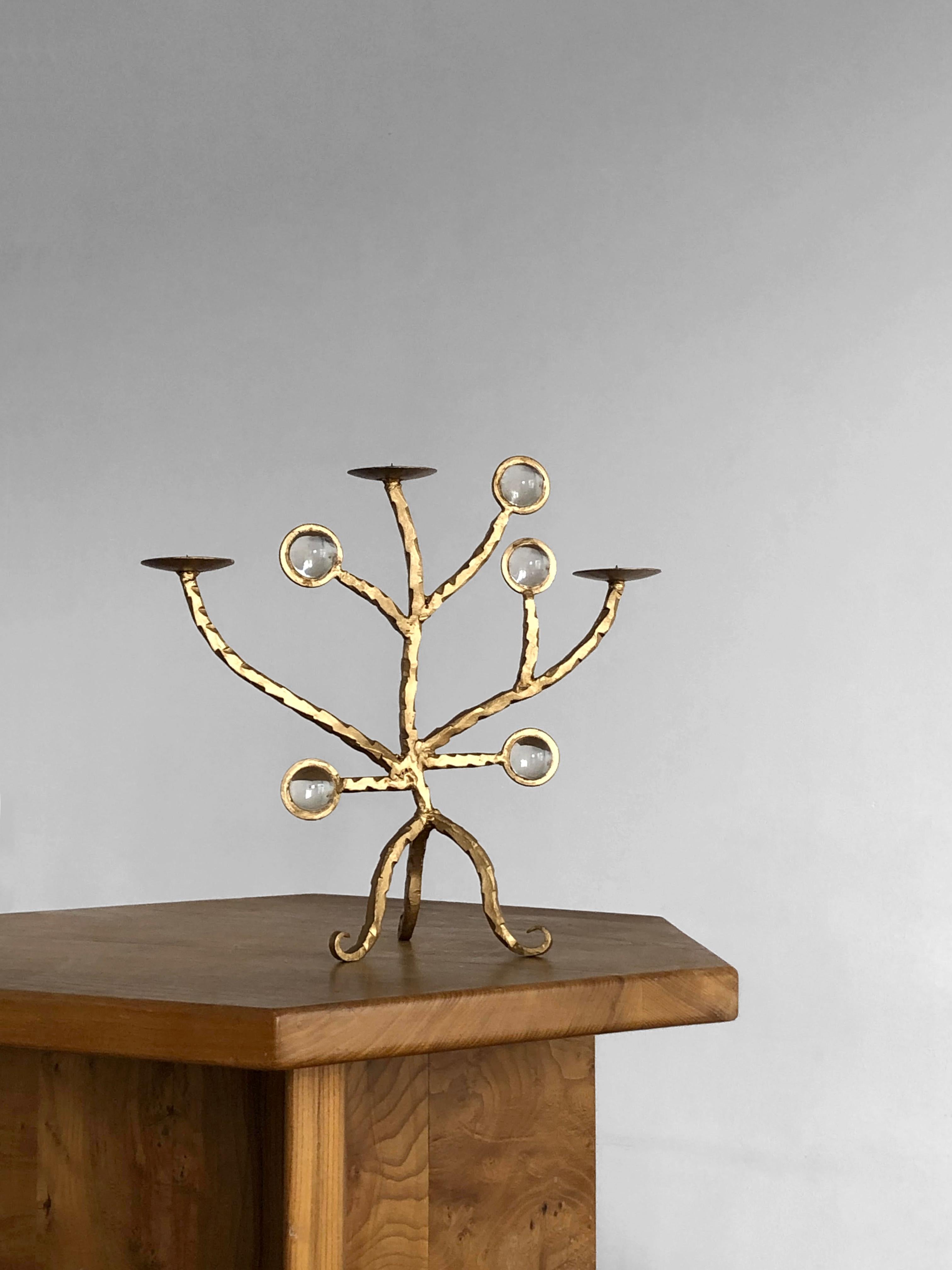 Brutalisme BRUTALIST Golden SHABBY-CHIC CANDELABRA CANDLESTICK en fer forgé, France 2001 en vente