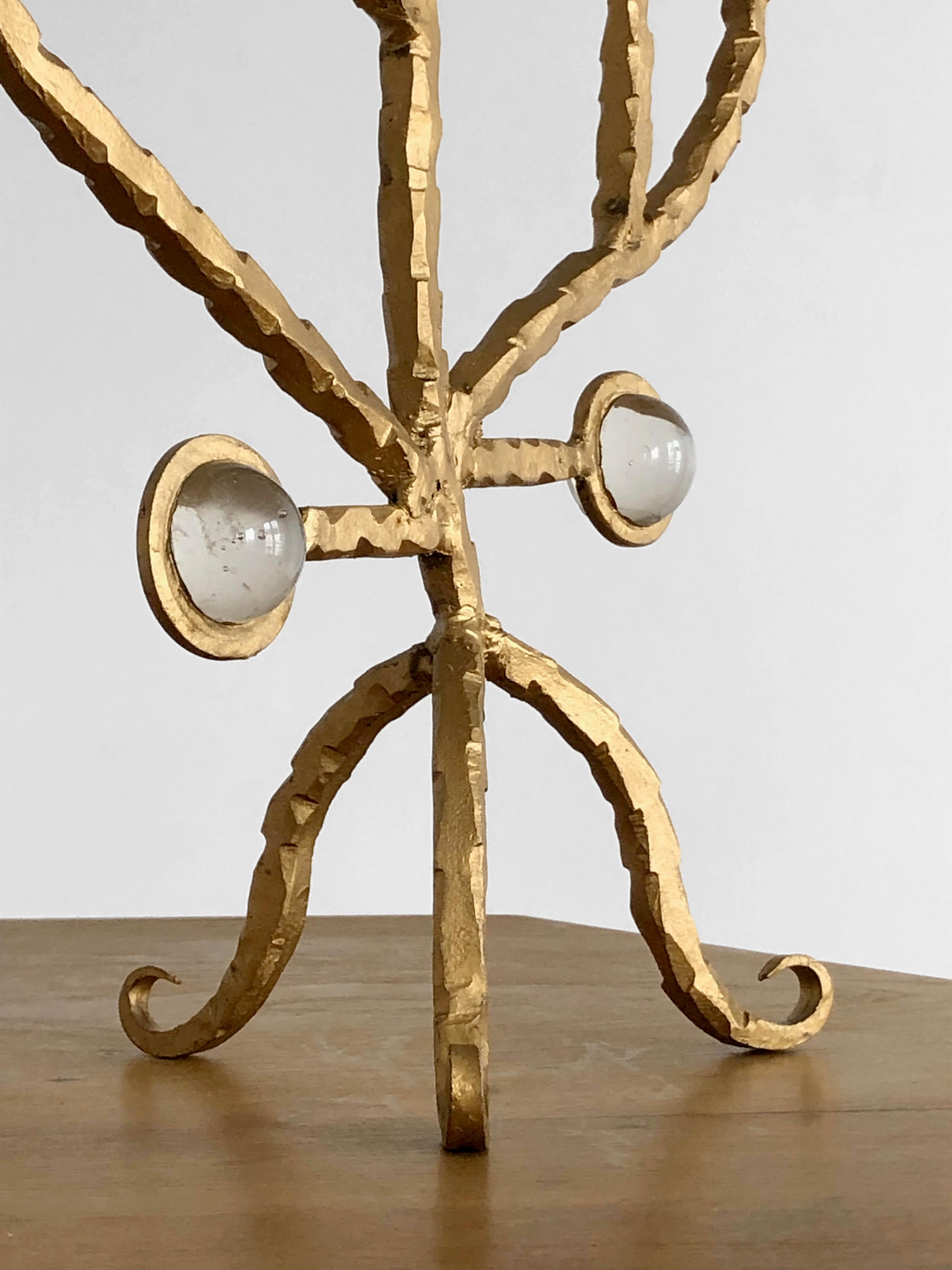 Français BRUTALIST Golden SHABBY-CHIC CANDELABRA CANDLESTICK en fer forgé, France 2001 en vente