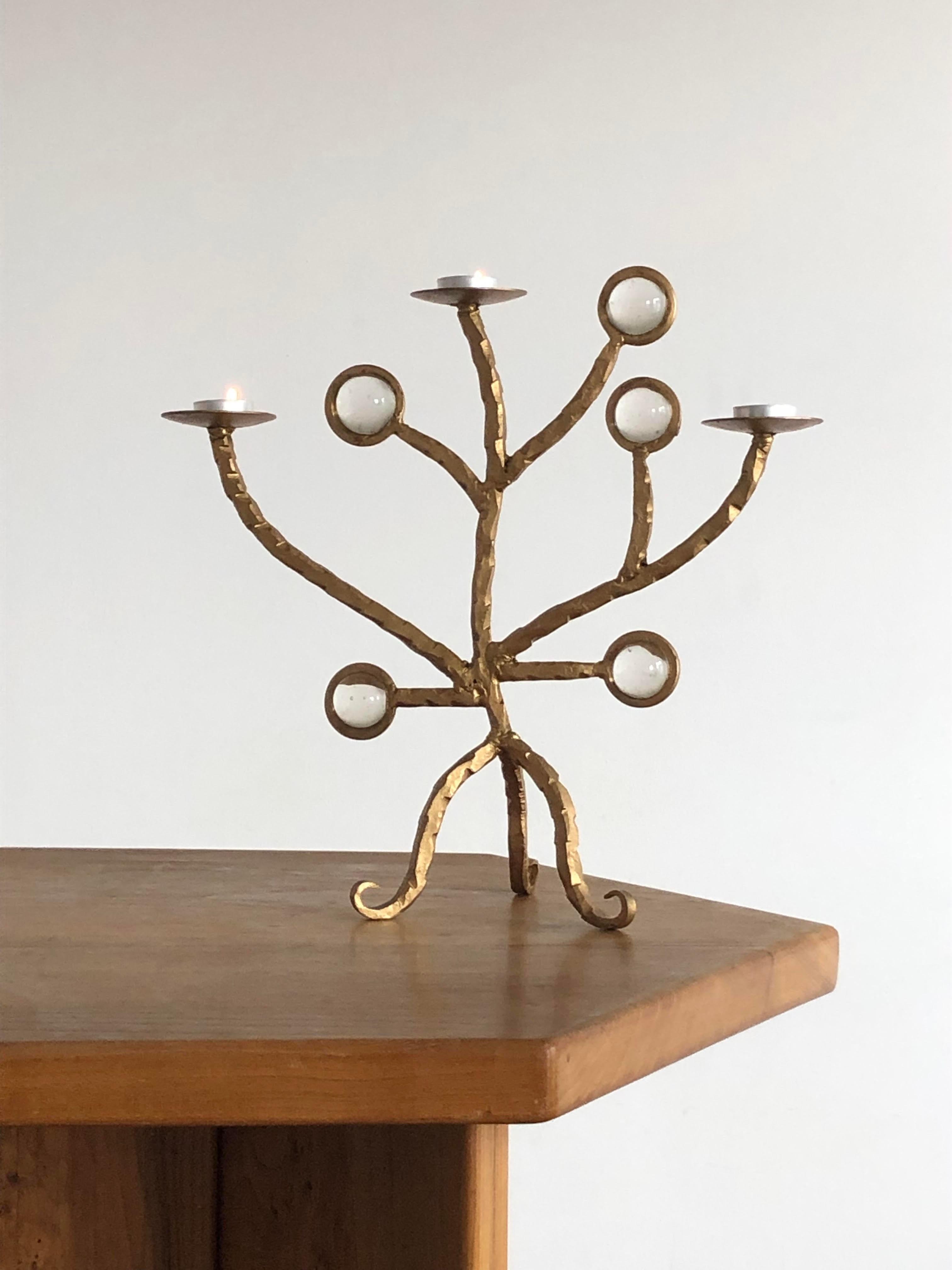 BRUTALIST Golden SHABBY-CHIC CANDELABRA CANDLESTICK en fer forgé, France 2001 en vente 1