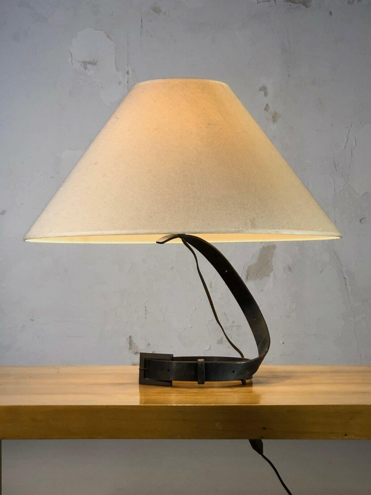 French A BRUTALIST Iron Belt TABLE LAMP in the style of Jacques ADNET France 1950 For Sale