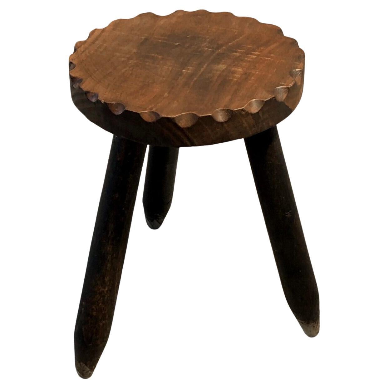 A BRUTALIST MID-CENTURY-MODERN RUSTIC STOOL, MAROLLES Style, France 1950 For Sale