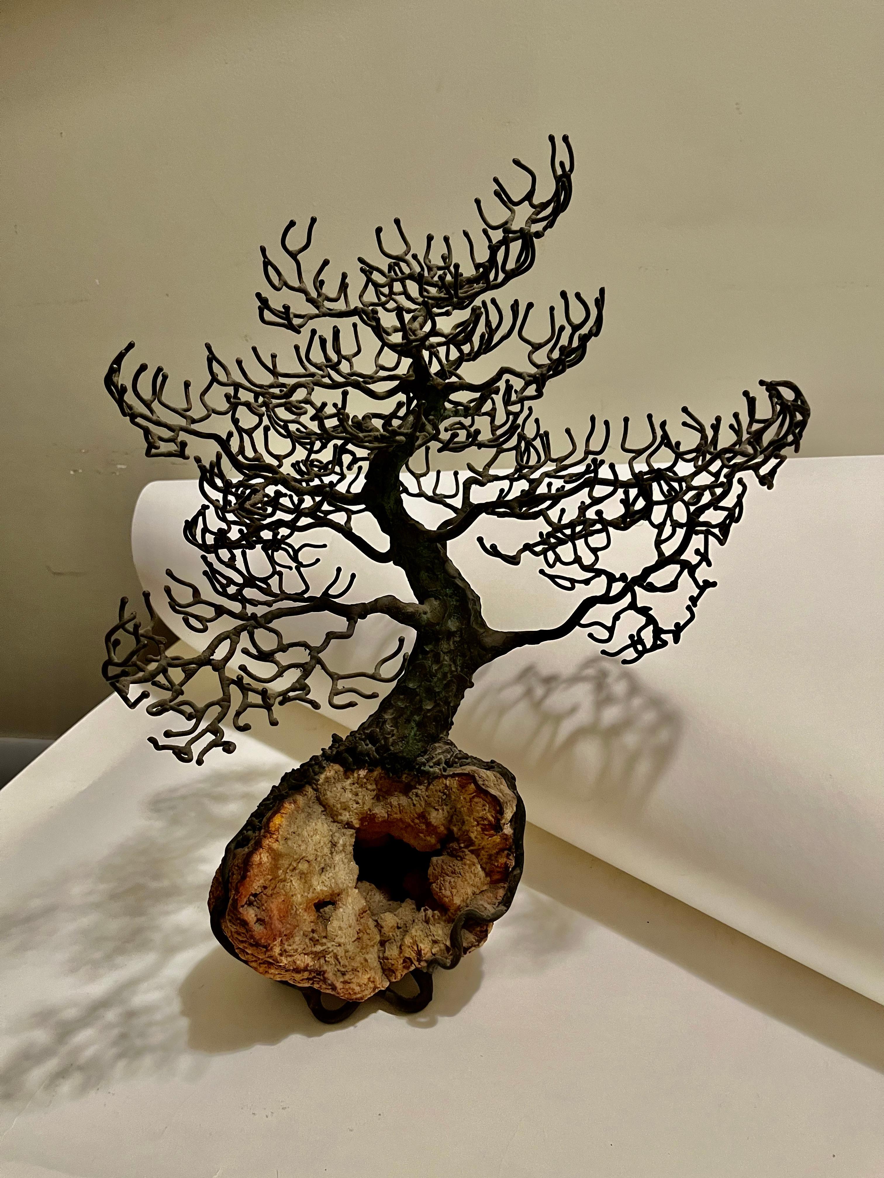 Hand-Carved Brutalist Mid-20th Century Wire Tree Sculpture by Silva Bucci For Sale