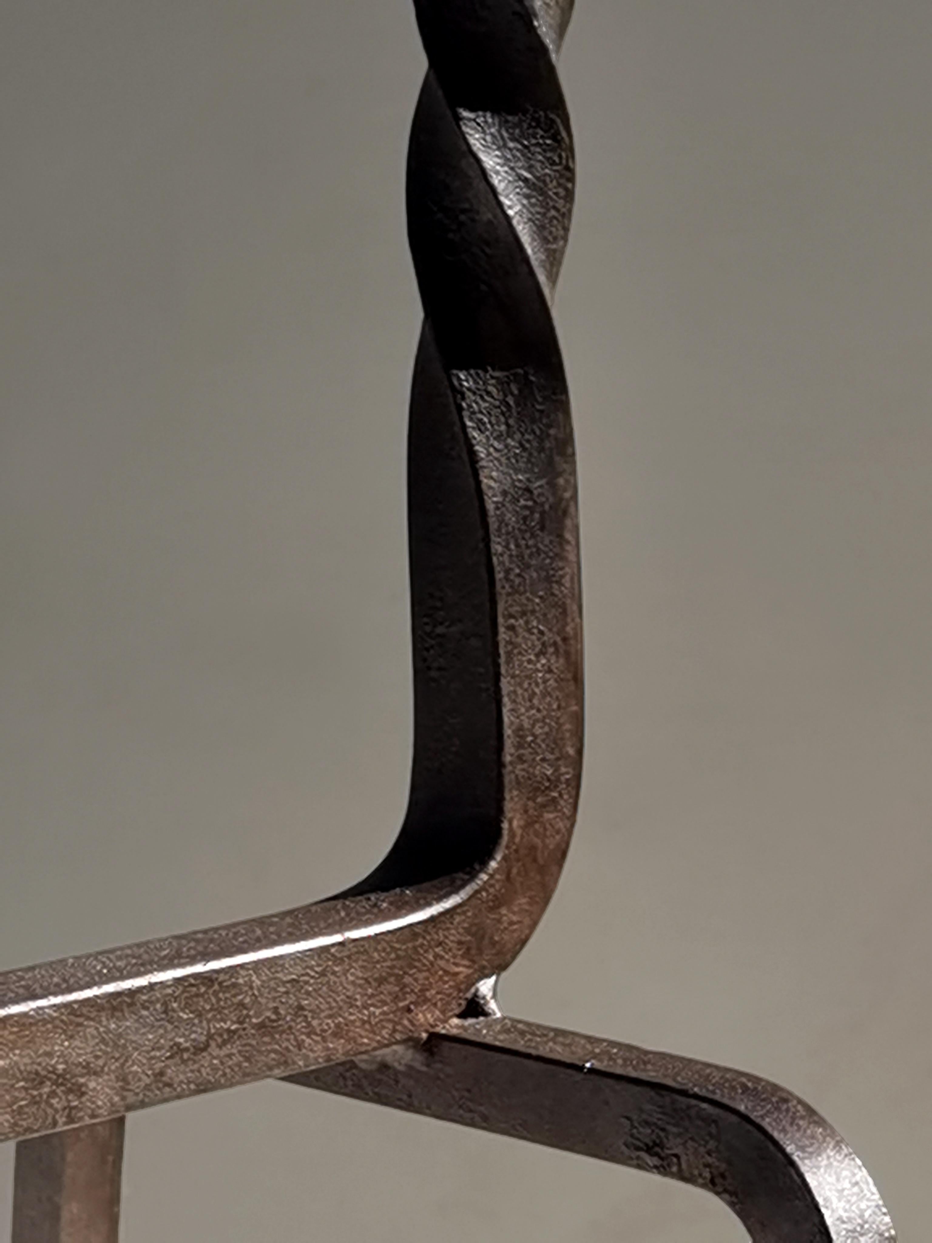 Late 20th Century A BRUTALIST NEOCLASSICAL Wrought Iron PAIR of ANDIRONS, France 1970 For Sale