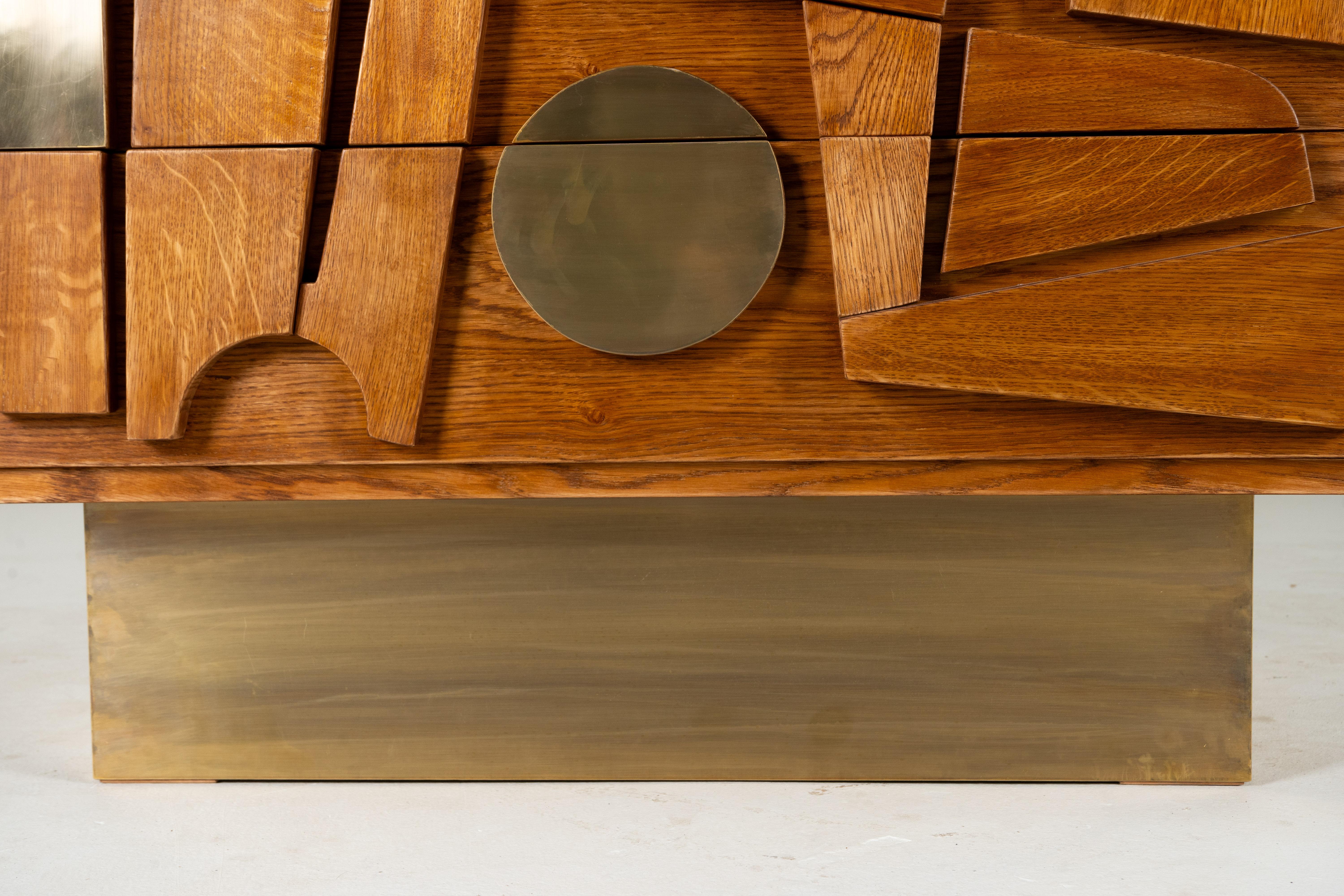 A Brutalist Side Chest with Brass Handles For Sale 5