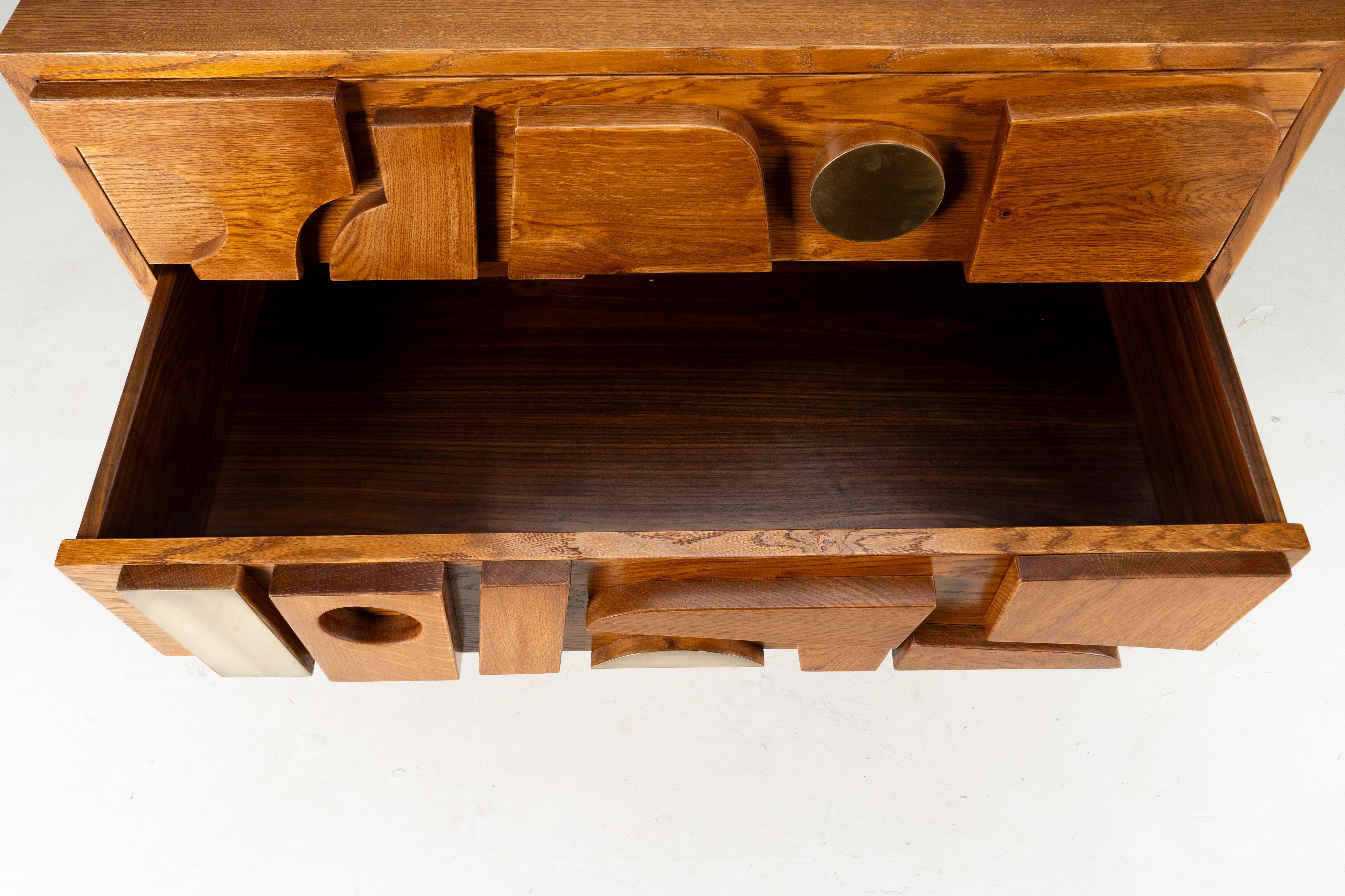 A Brutalist Side Chest with Brass Handles For Sale 6