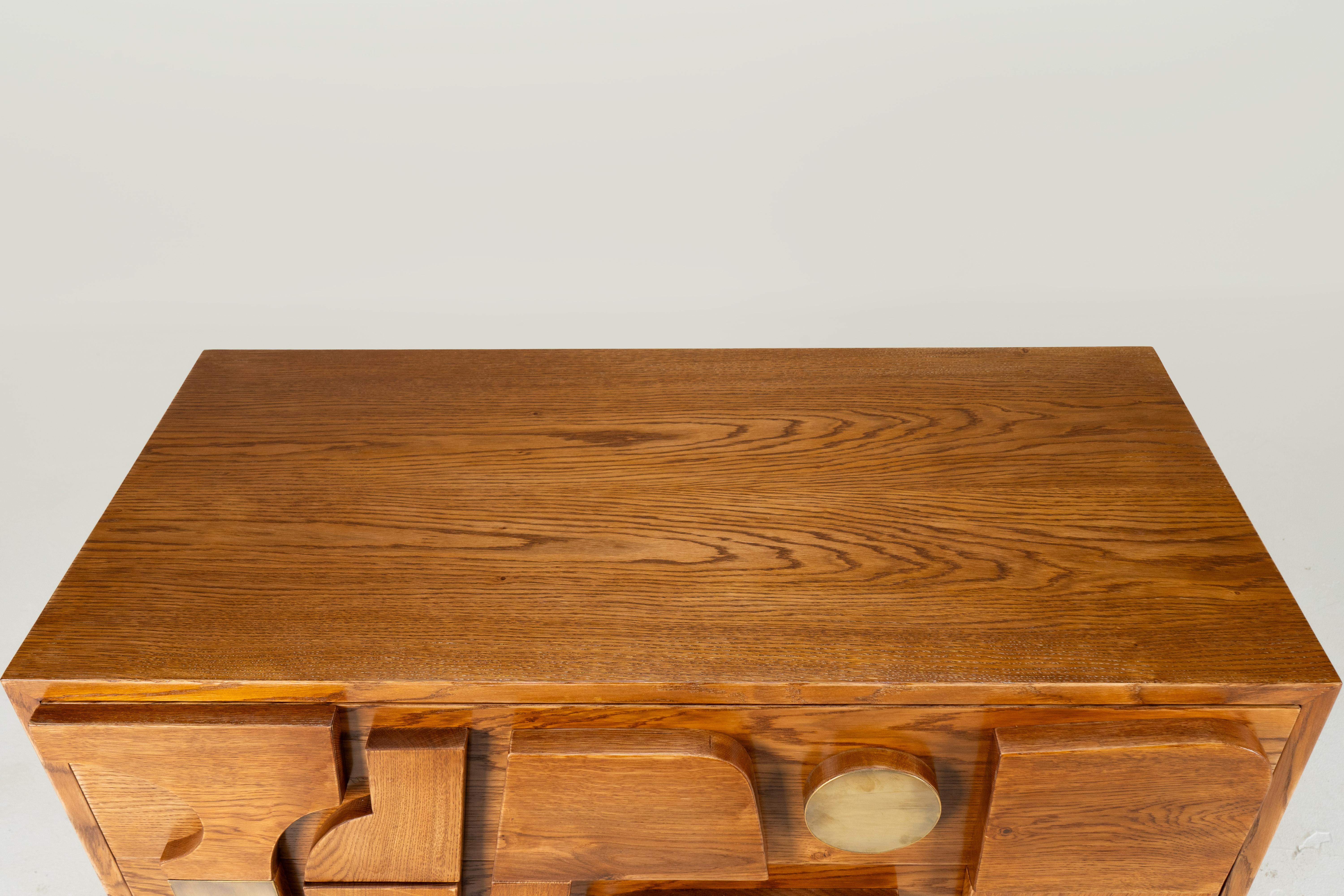 A Brutalist Side Chest with Brass Handles For Sale 7