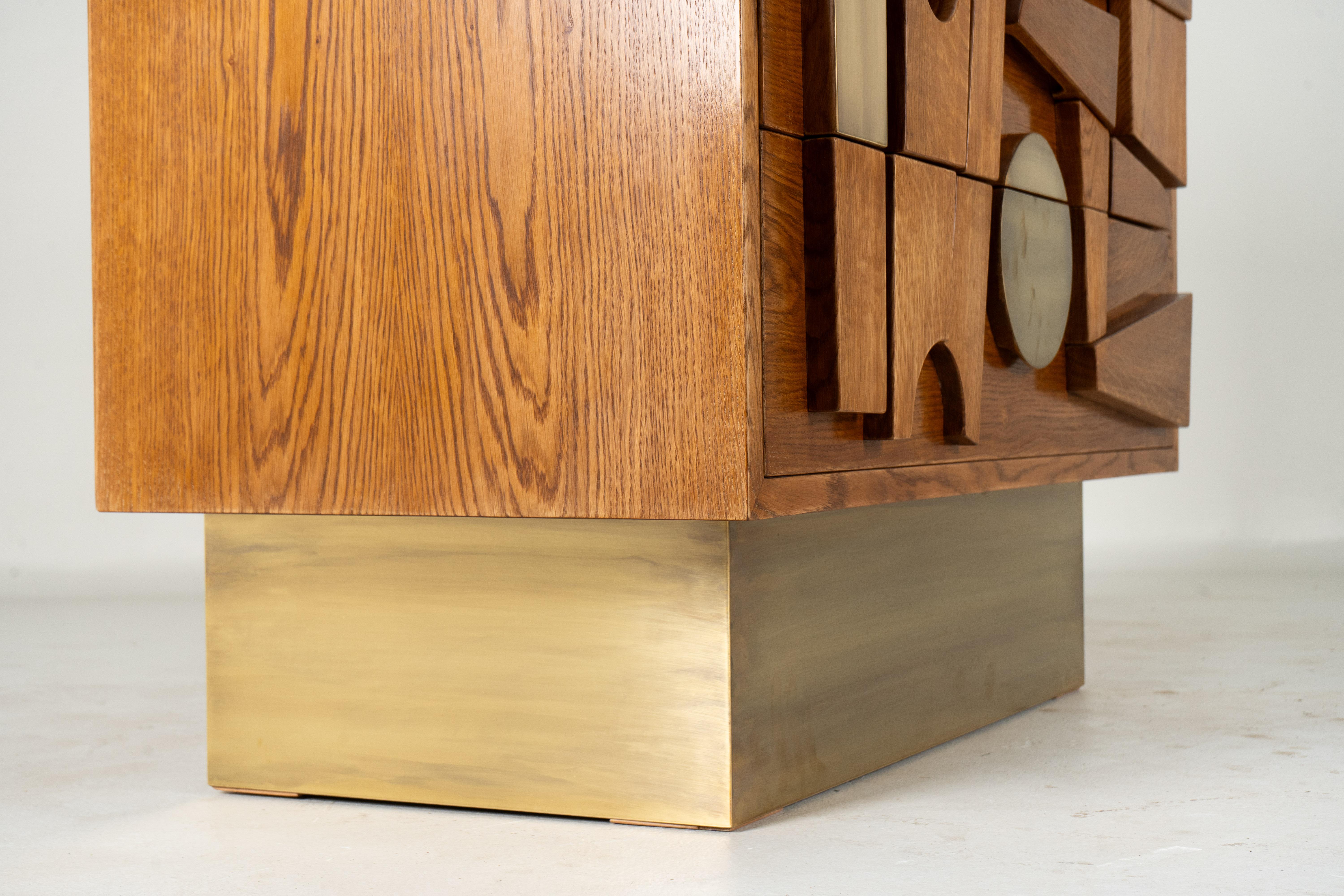 A Brutalist Side Chest with Brass Handles For Sale 9