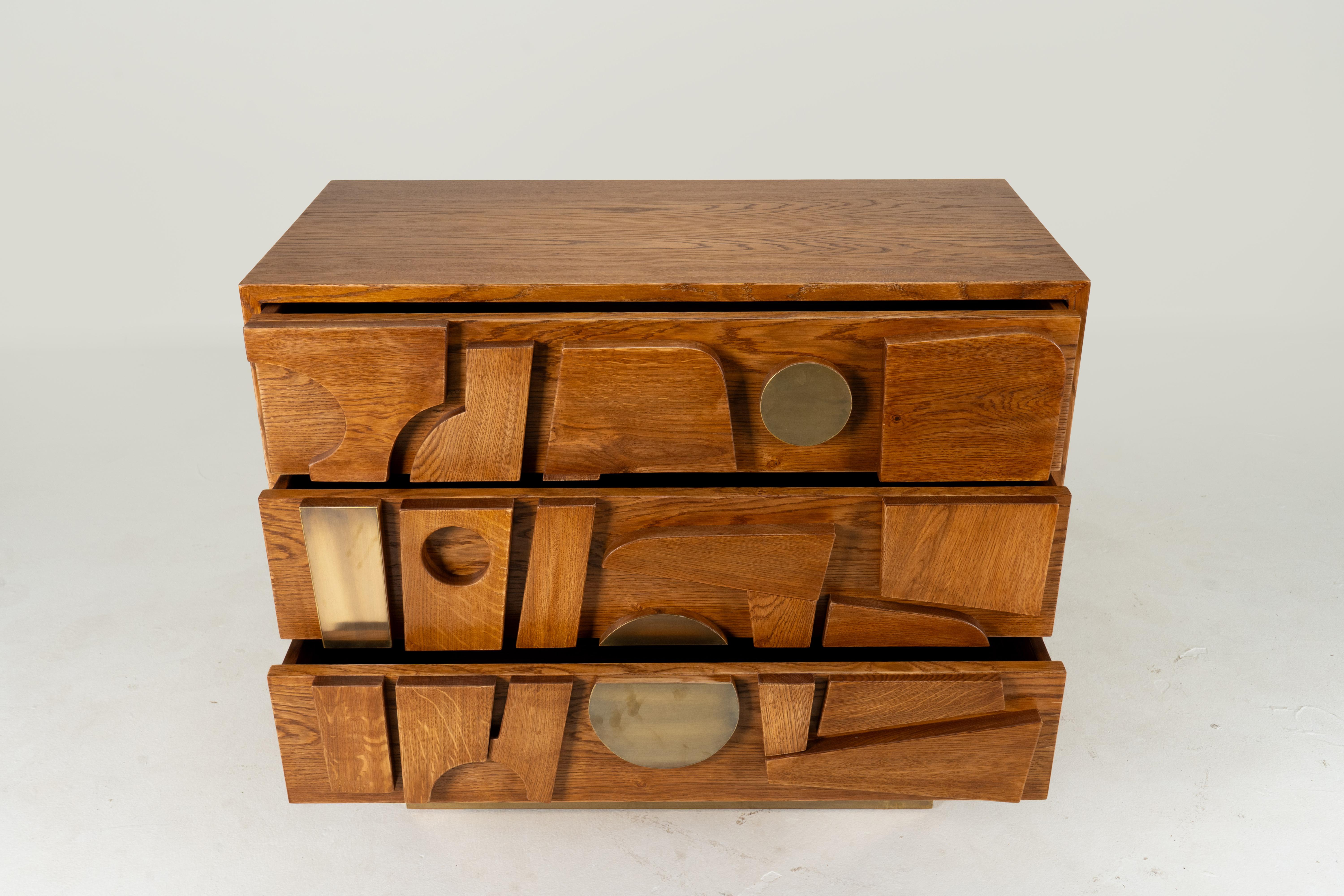Italian A Brutalist Side Chest with Brass Handles For Sale
