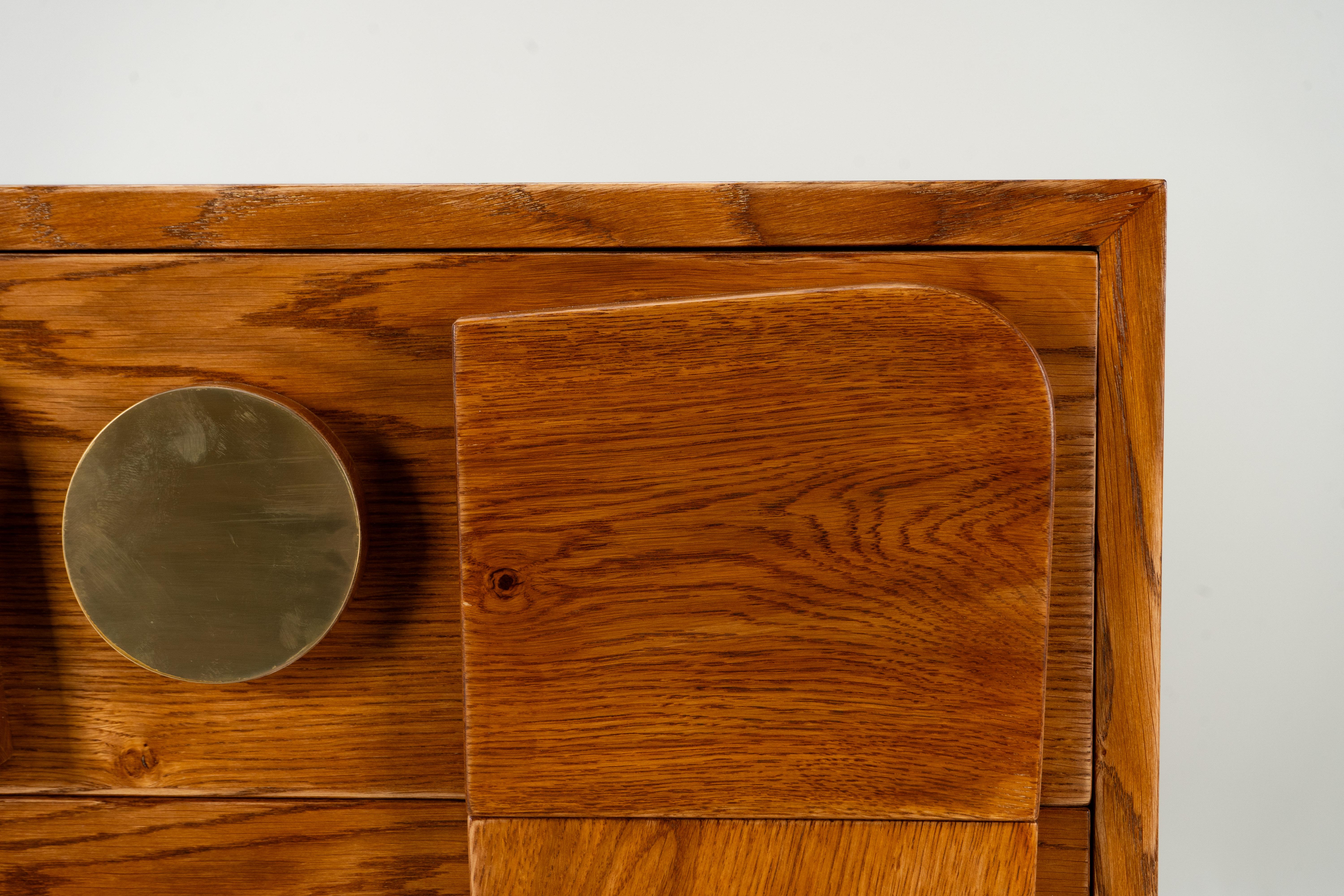 A Brutalist Side Chest with Brass Handles For Sale 1