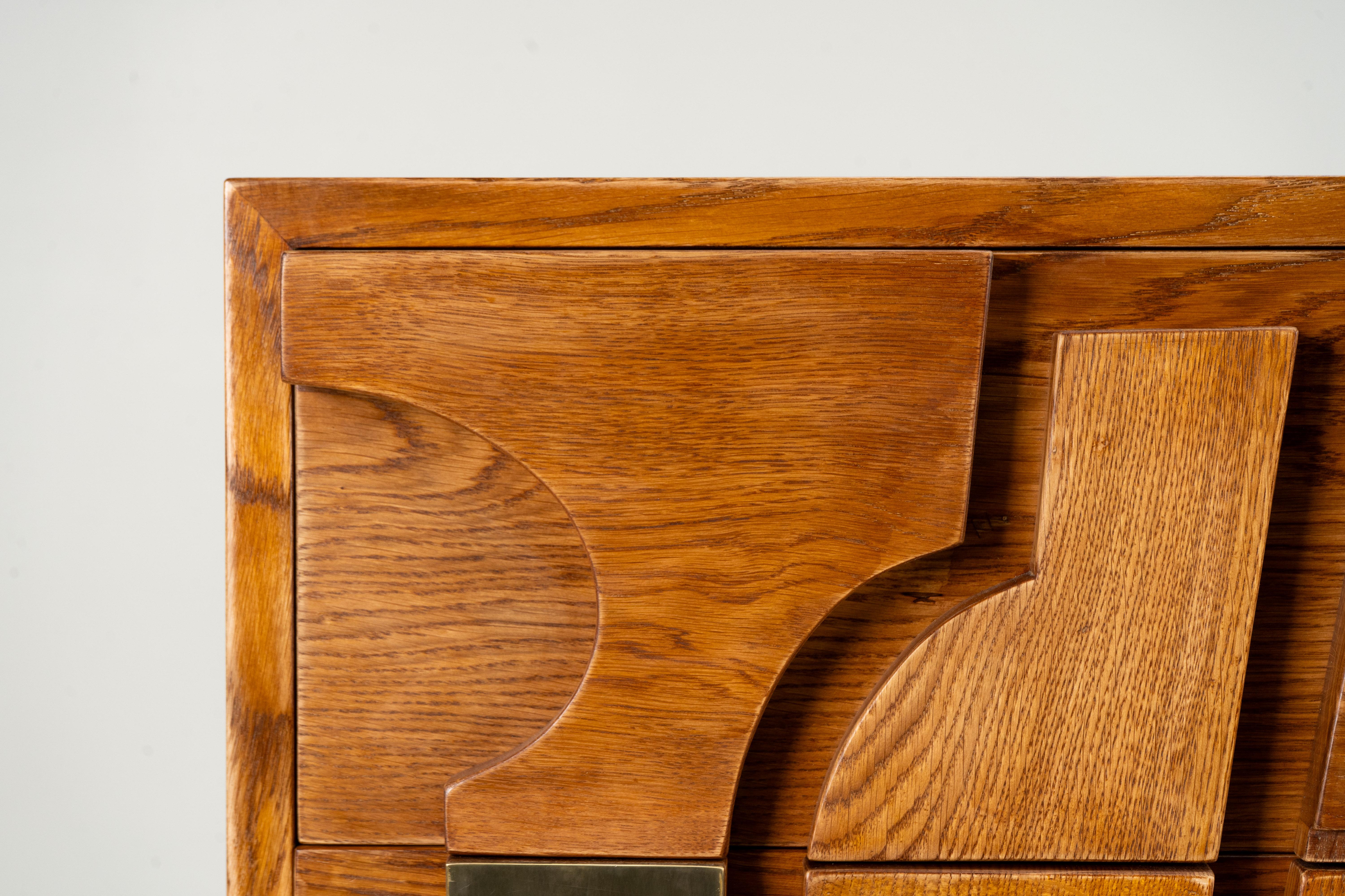 A Brutalist Side Chest with Brass Handles For Sale 2