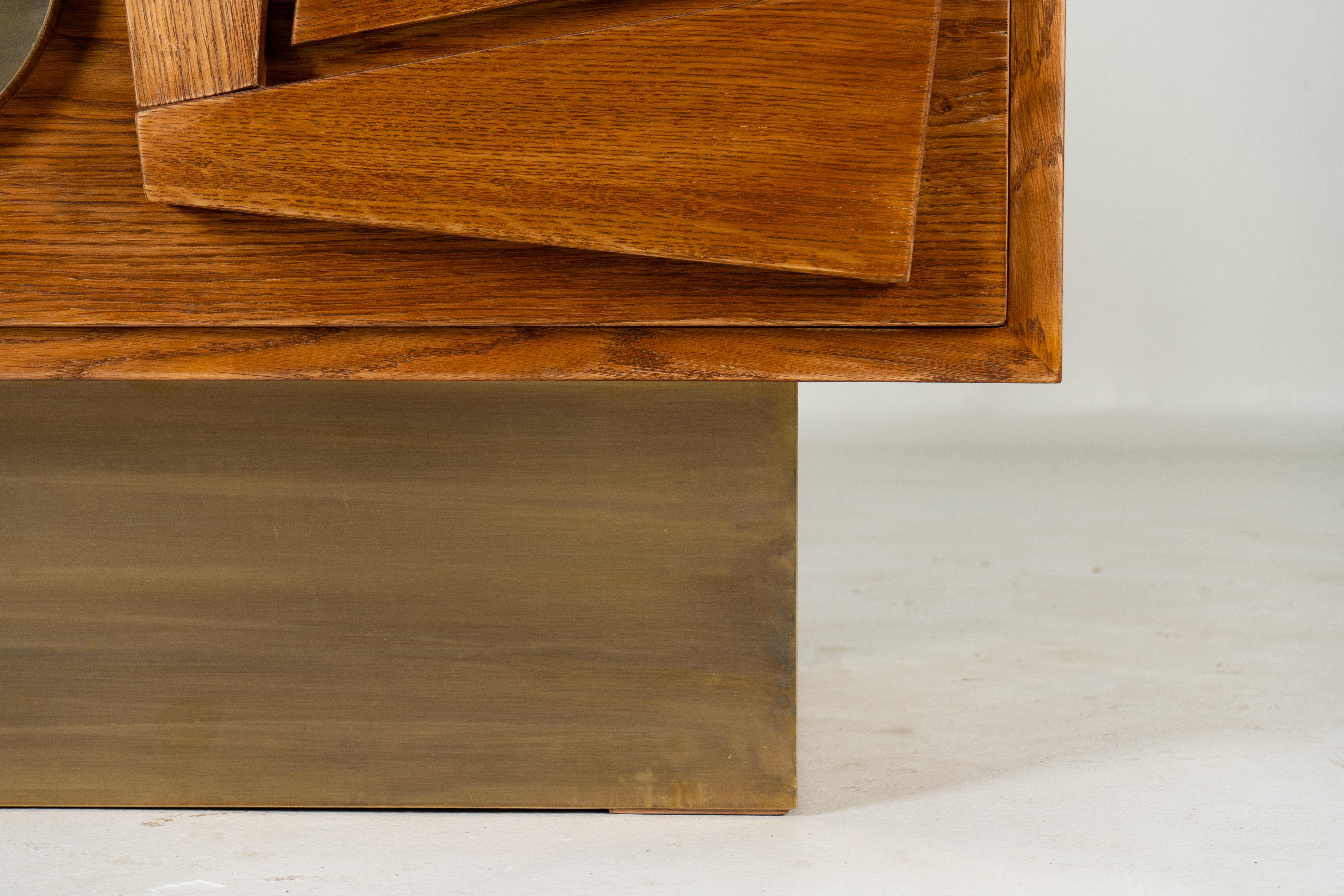 A Brutalist Side Chest with Brass Handles For Sale 3