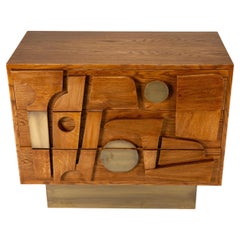 A Brutalist Side Chest with Brass Handles