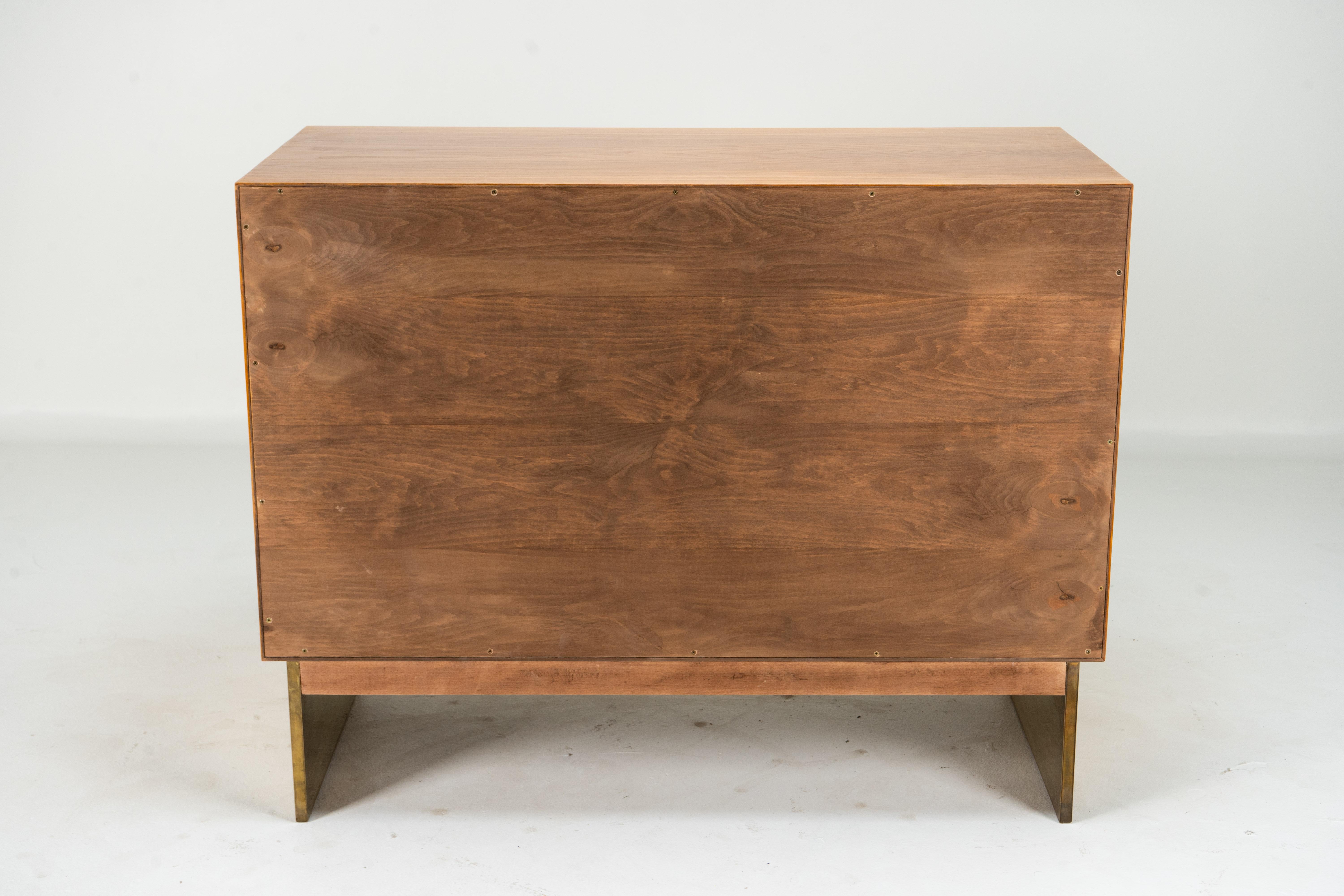Elm A Brutalist Side Chest with Three Drawers and a Brass Base For Sale