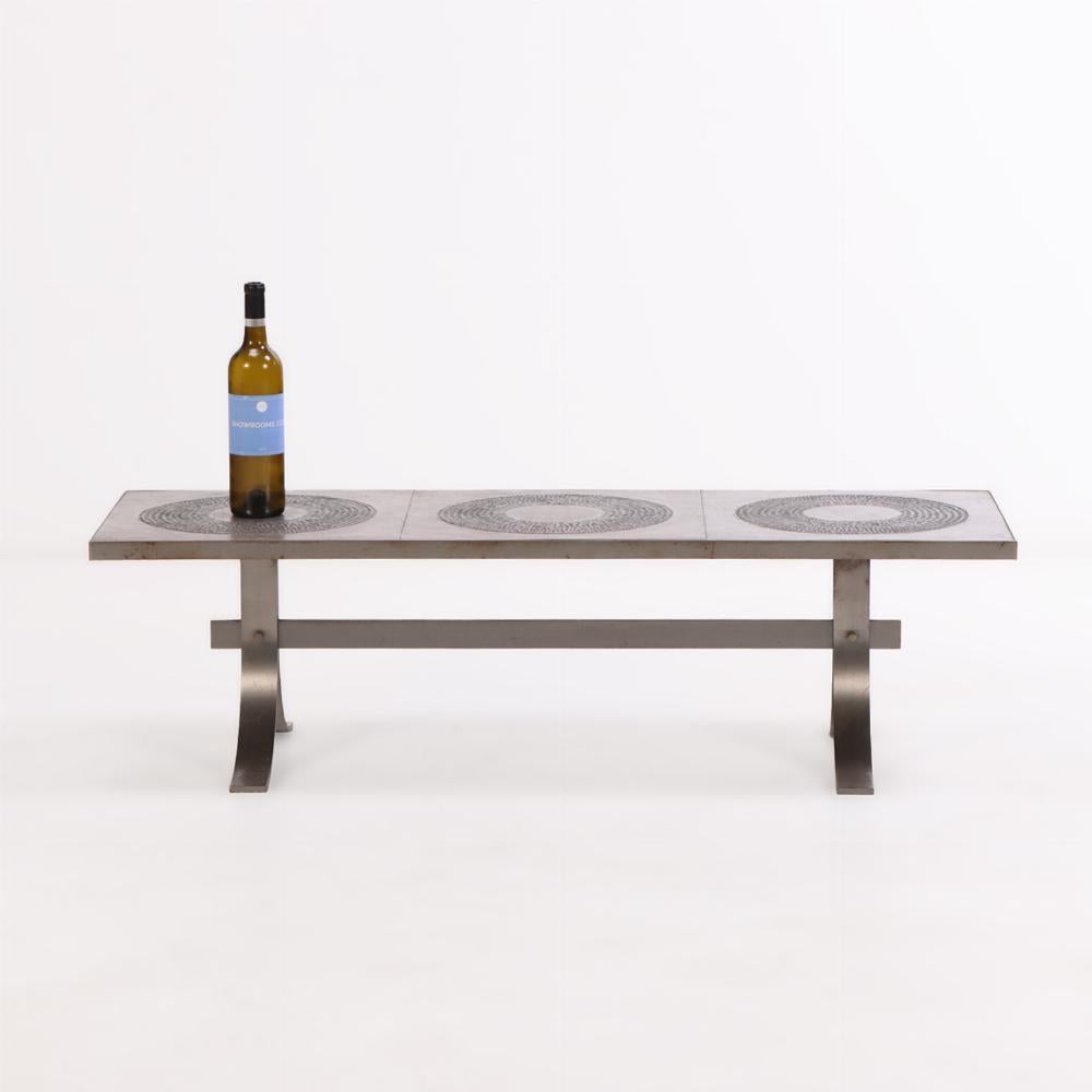 A Brutalist Steel and Ceramic Coffee Table by Marc D’Haenens, C. 1970. In Good Condition For Sale In Philadelphia, PA