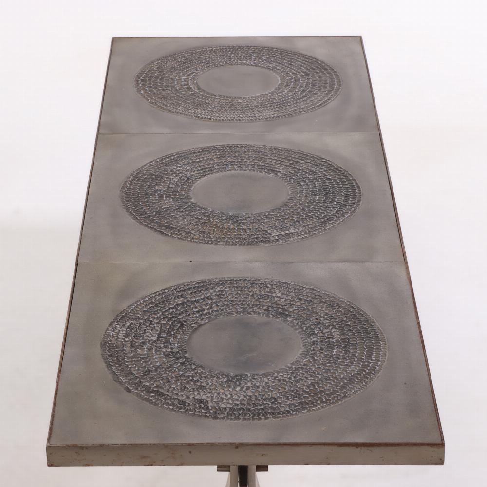 20th Century A Brutalist Steel and Ceramic Coffee Table by Marc D’Haenens, C. 1970. For Sale
