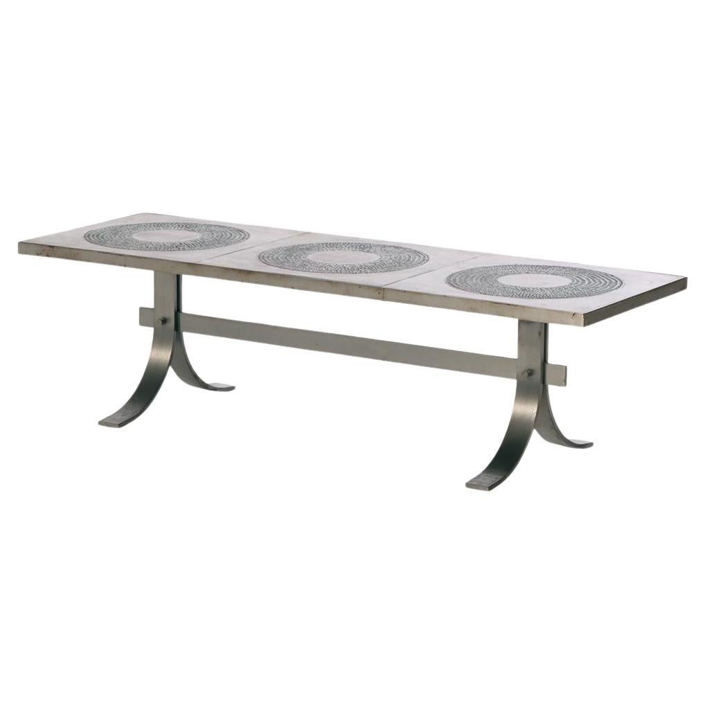 A Brutalist Steel and Ceramic Coffee Table by Marc D’Haenens, C. 1970.