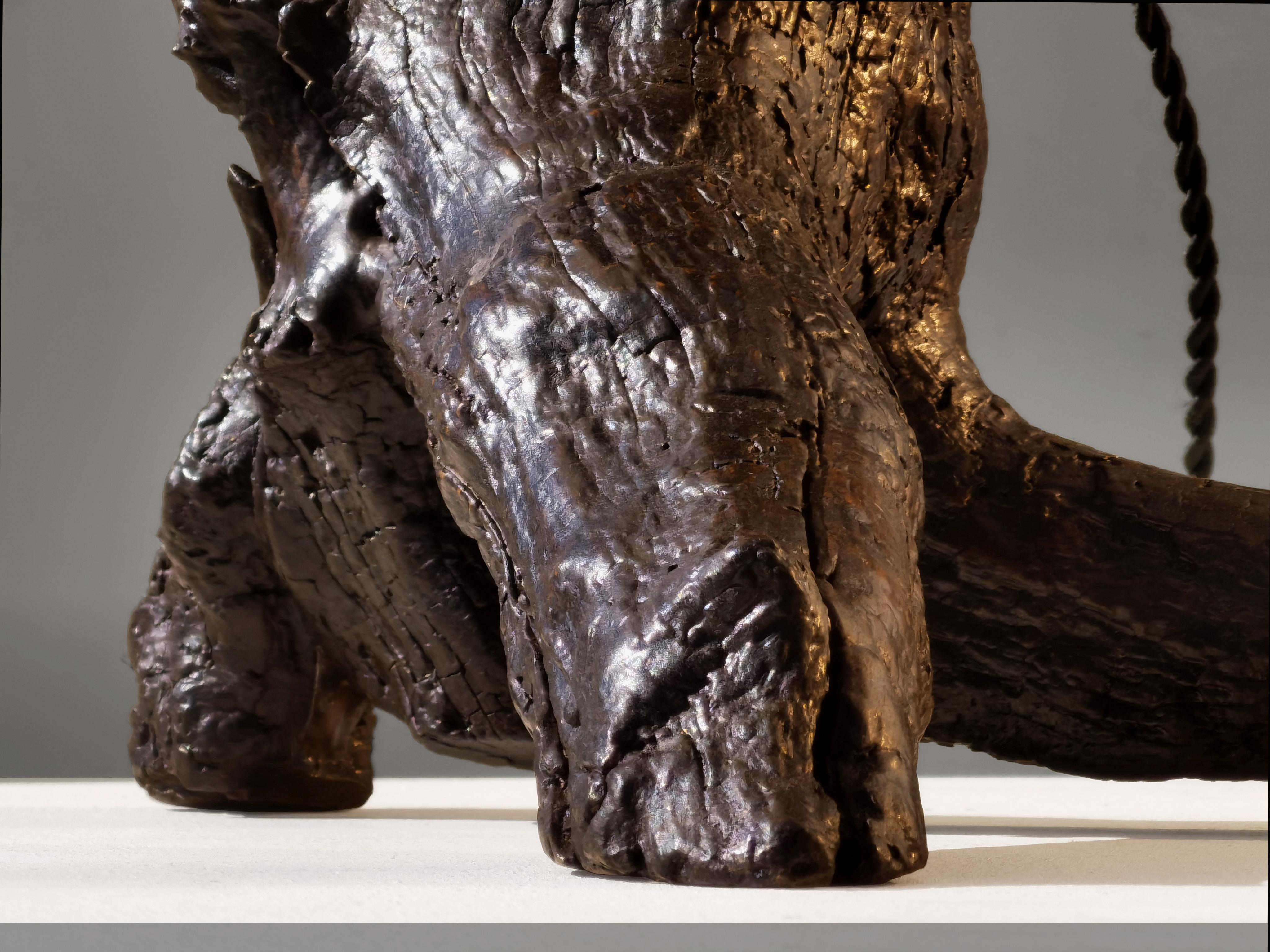 A BRUTALIST Wild Wood RUSTIC MODERN TABLE LAMP, France 1960 For Sale 9