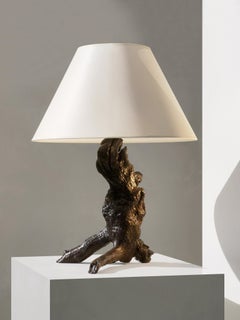 A BRUTALIST Wild Wood RUSTIC MODERN TABLE LAMP, France 1960