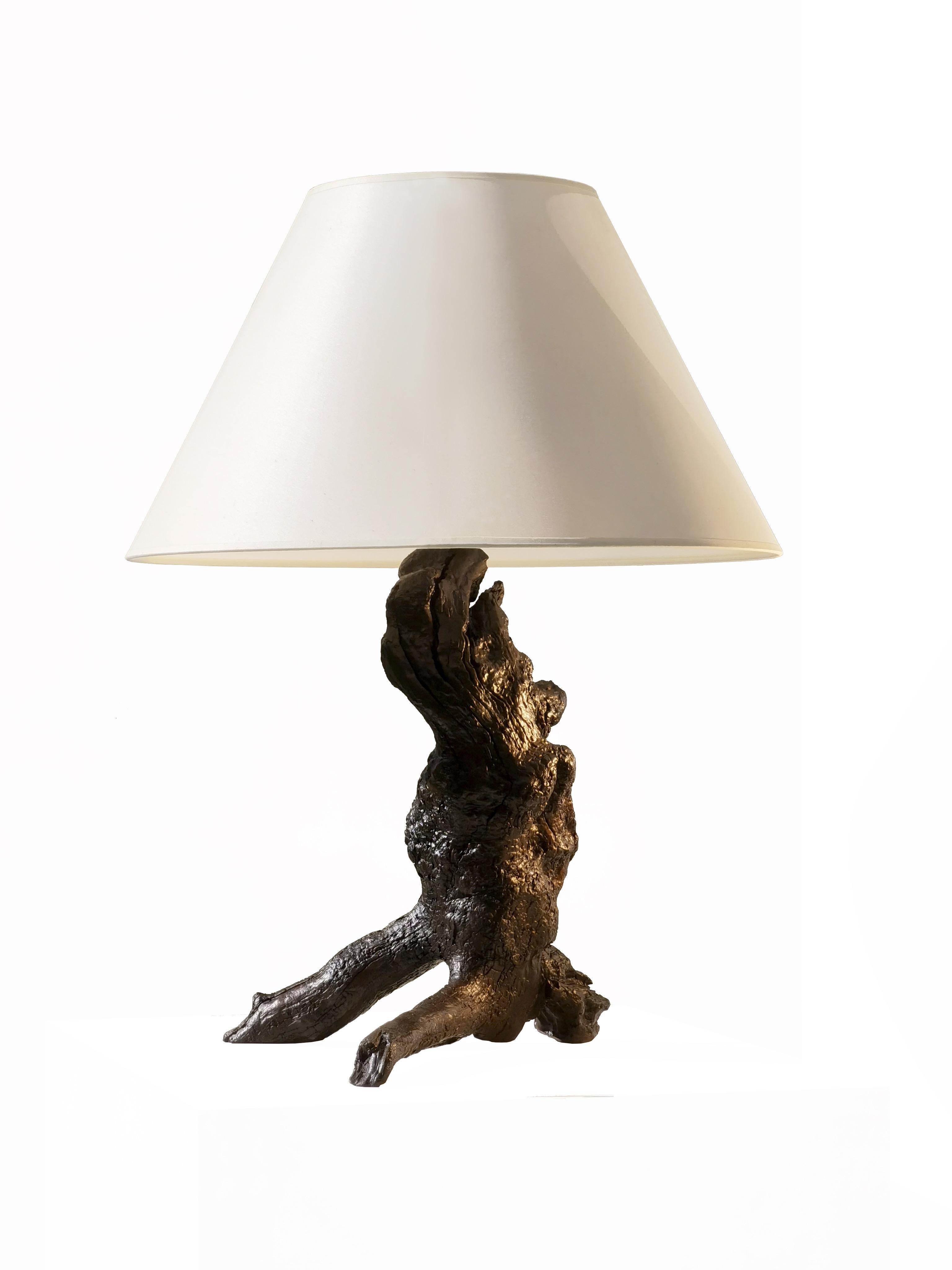Mid-20th Century A BRUTALIST Wild Wood RUSTIC MODERN TABLE LAMP, France 1960 For Sale