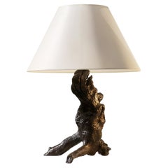 A BRUTALIST Wild Wood RUSTIC MODERN TABLE LAMP, France 1960