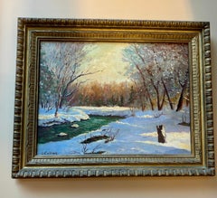 Un bucólico paisaje invernal con un arroyo Firmado L. Collins