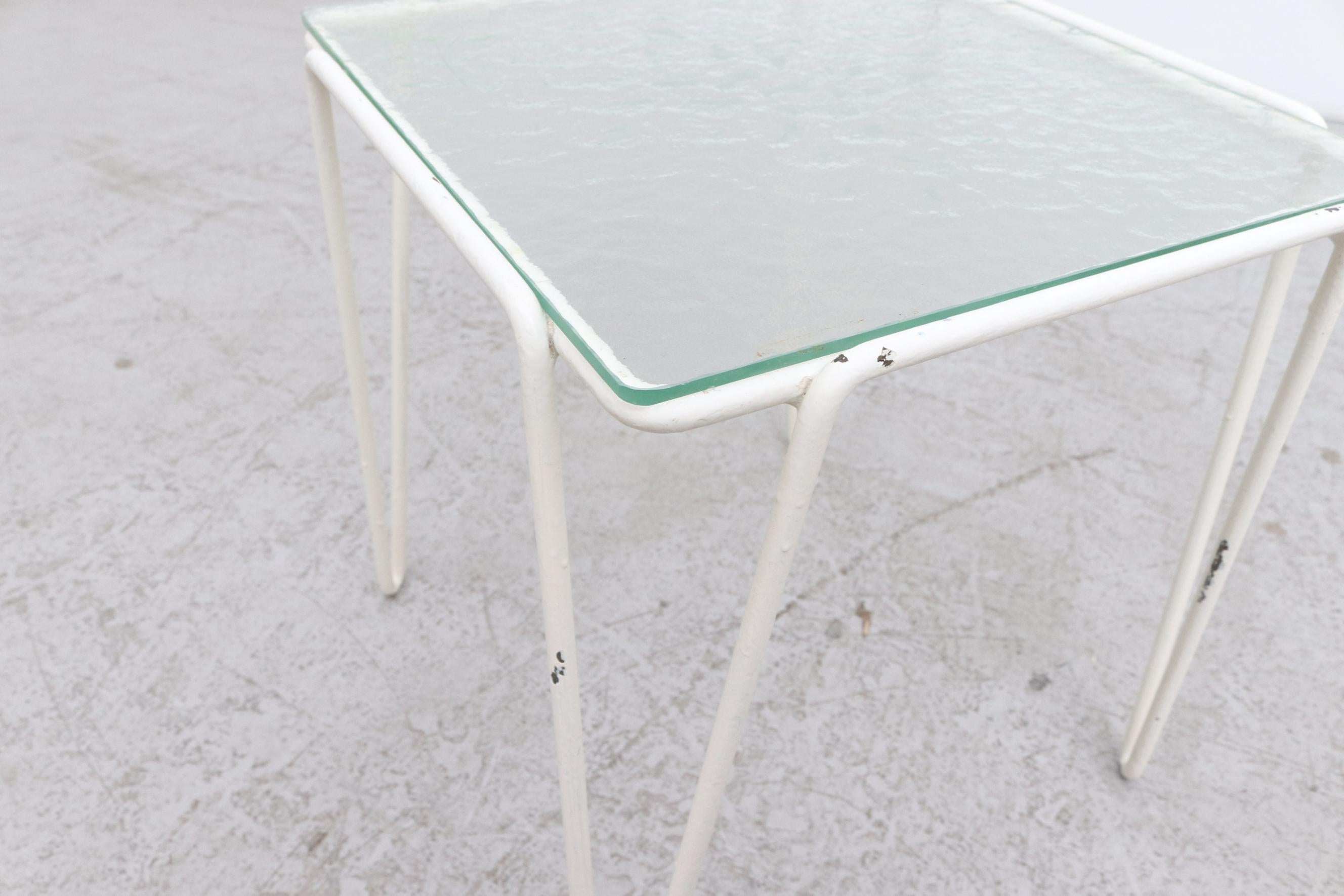 A. Bueno de Mesquita for Spurs Side Table w/ White Metal Hairpin Legs and Glass For Sale 6