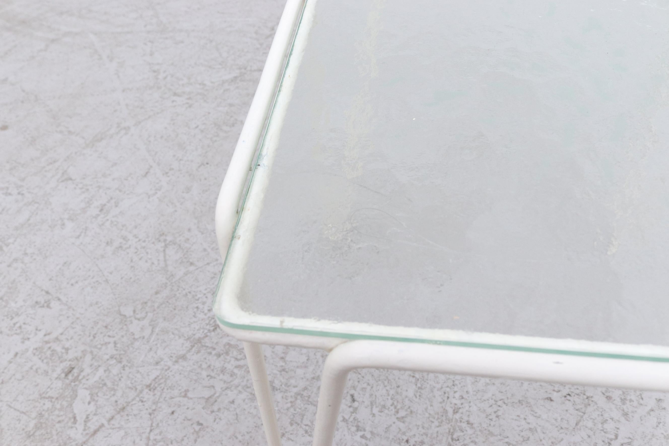 A. Bueno de Mesquita for Spurs Side Table w/ White Metal Hairpin Legs and Glass For Sale 7