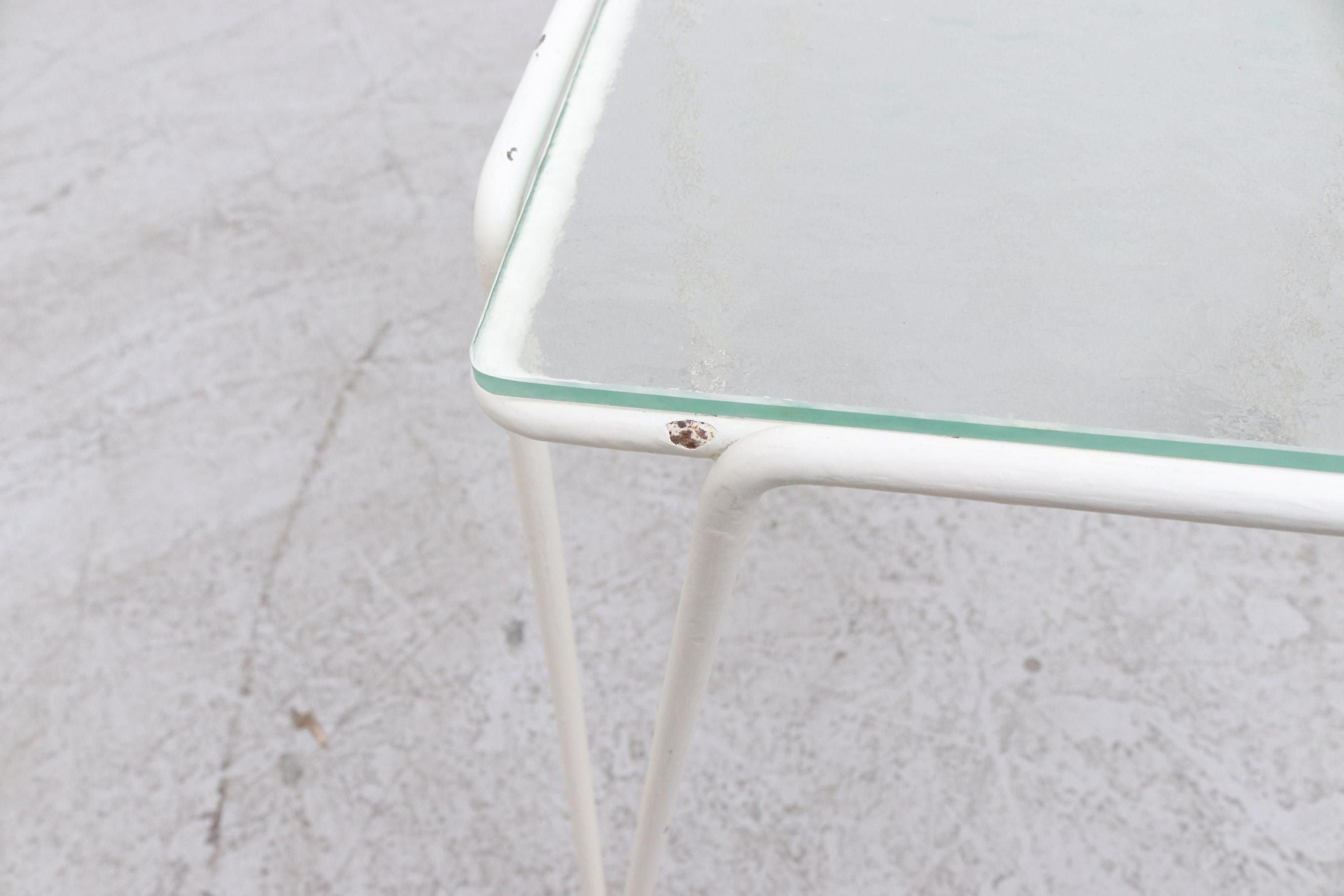 A. Bueno de Mesquita for Spurs Side Table w/ White Metal Hairpin Legs and Glass For Sale 8
