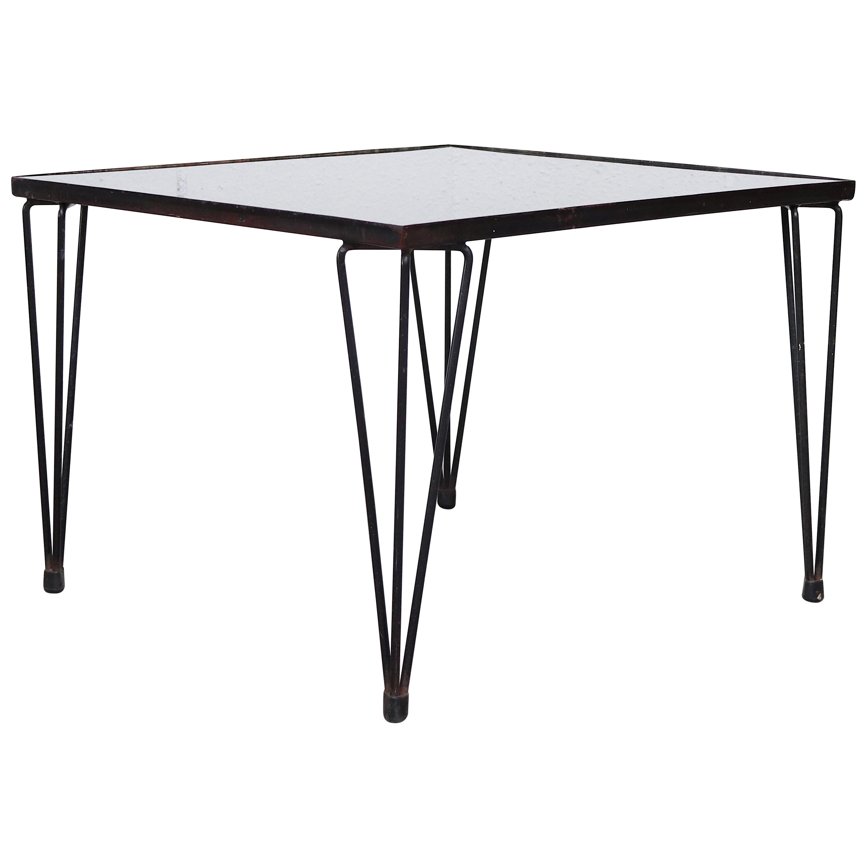 A. Bueno De Mesquita Style Black Inset Glass Coffee Table with Hairpin Legs