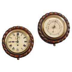 Antique Bulkhead Clock and Barometer Set by Heath & Co