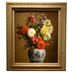 Antique A Bunch of Dahlias in a Japanese Vase , A.MELOT, 1883