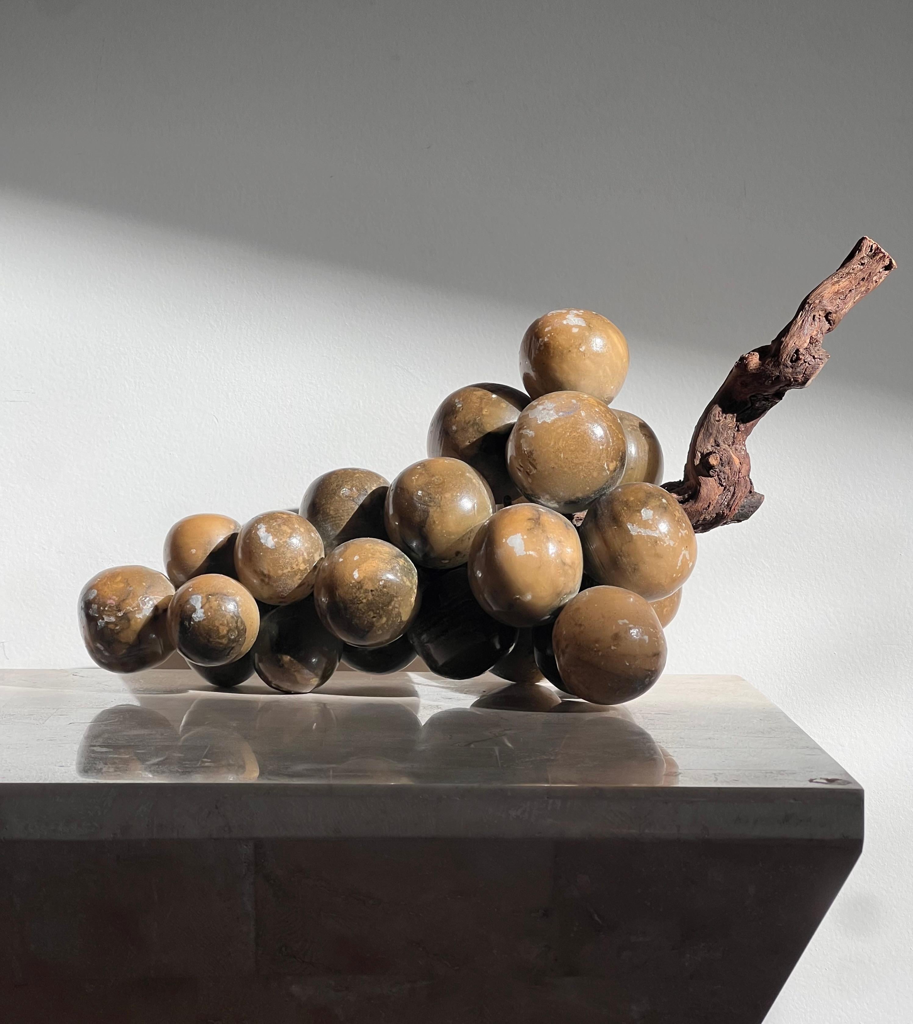 A bunch of jumbo vintage Italian marble grapes with raw wood stem, mid 20th c 5