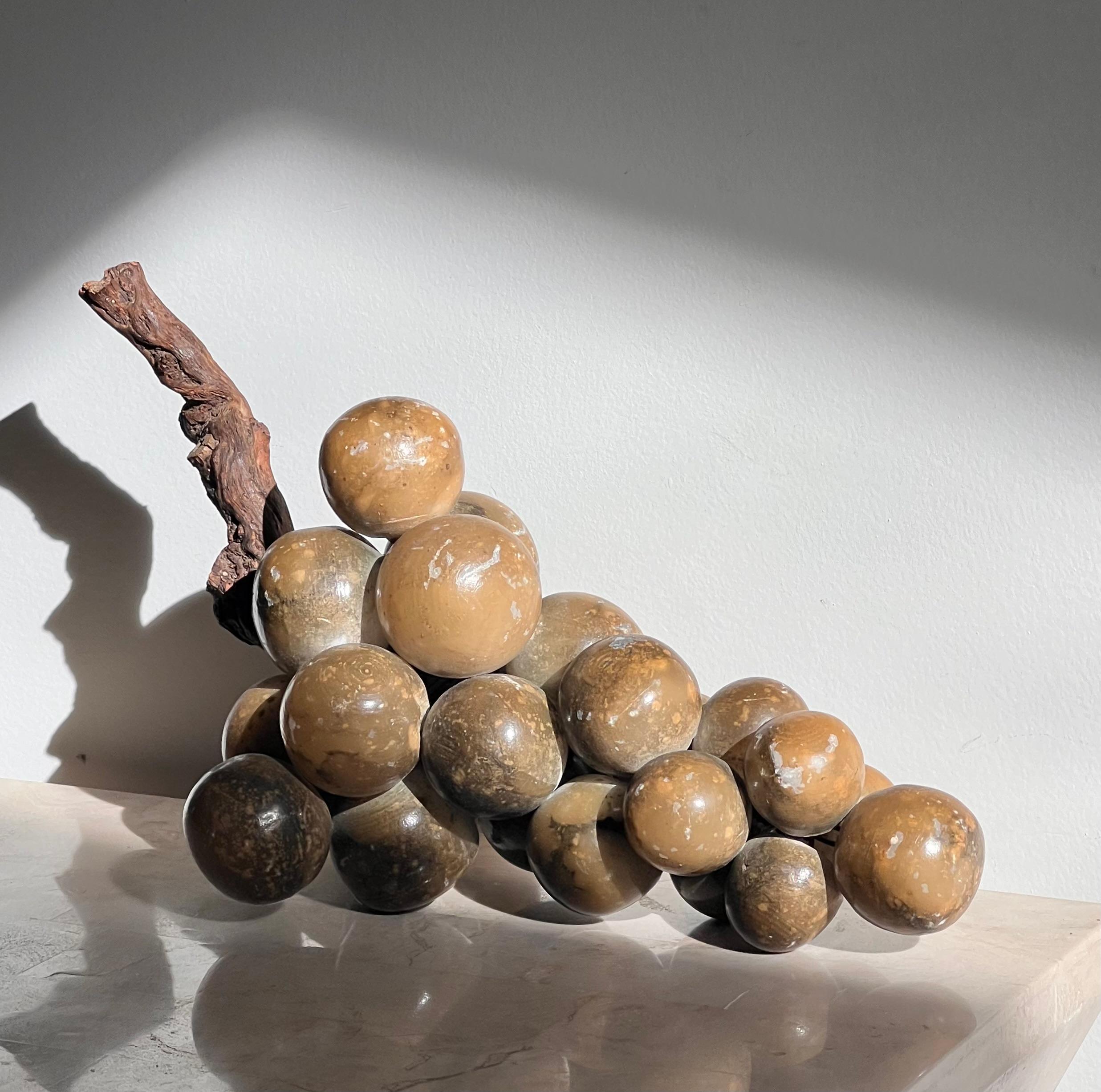 A bunch of jumbo vintage Italian marble grapes with raw wood stem, mid 20th c 6