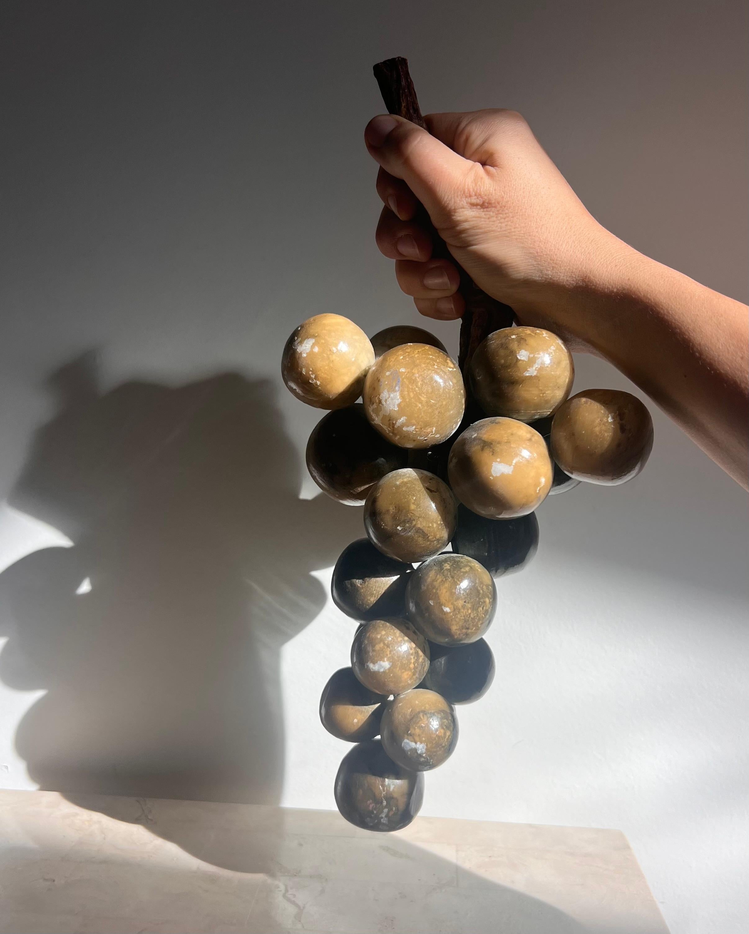A bunch of jumbo vintage Italian marble grapes with raw wood stem, mid 20th c 7