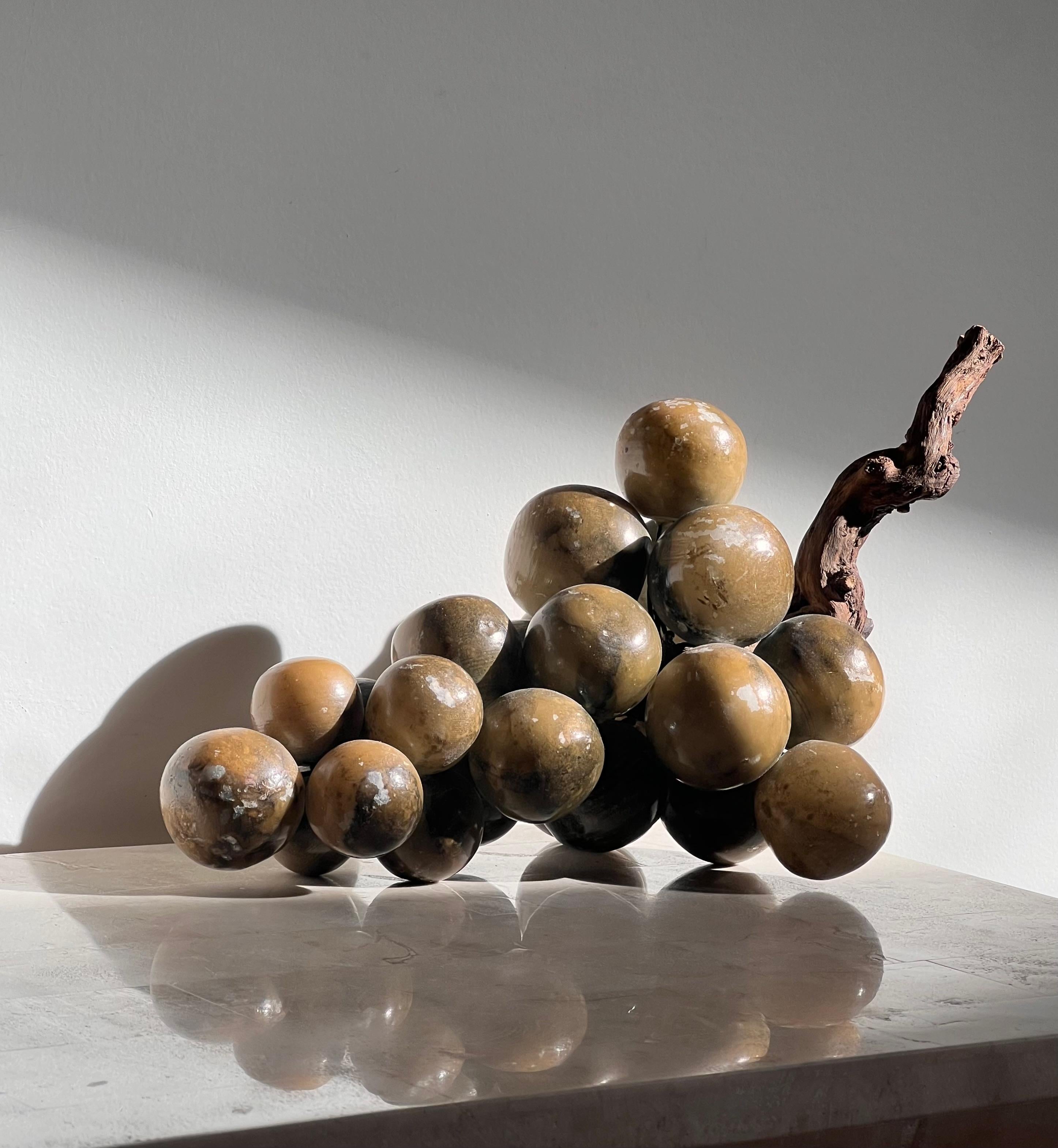 A bunch of jumbo vintage Italian marble grapes with raw wood stem, mid 20th c 8