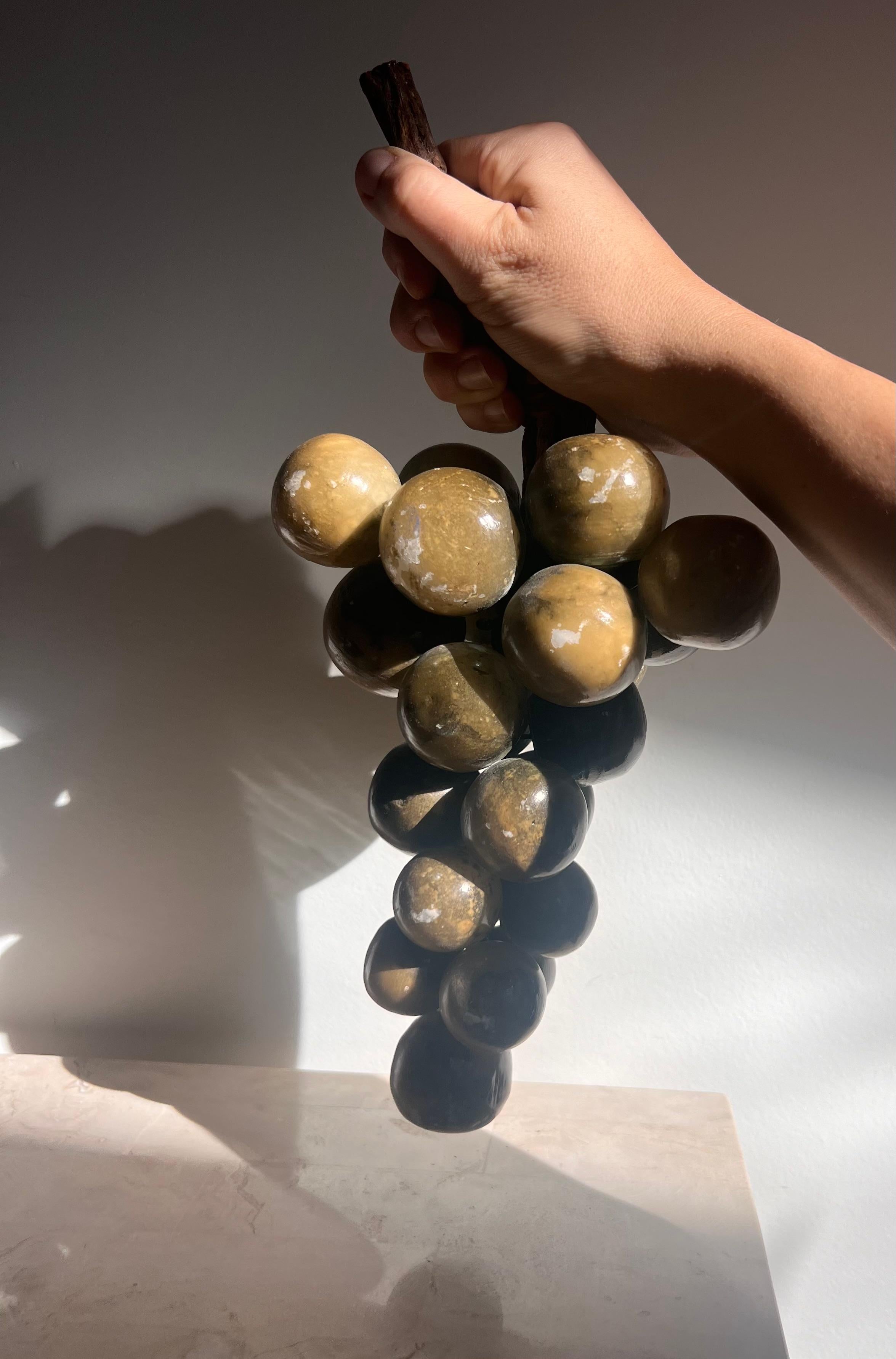 A bunch of jumbo vintage Italian marble grapes with raw wood stem, mid 20th c In Good Condition In View Park, CA