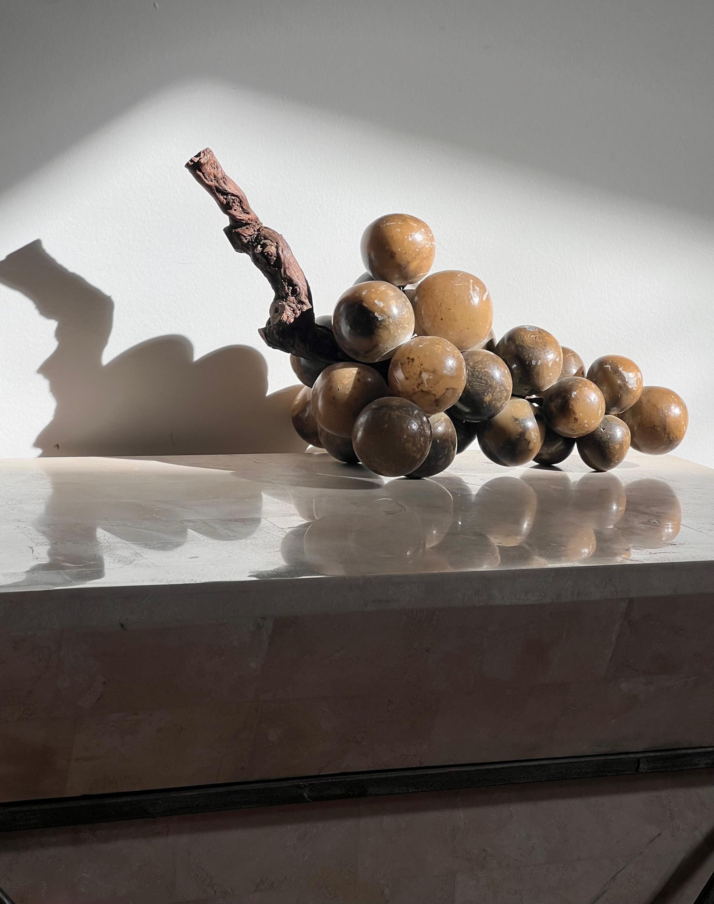 A bunch of jumbo vintage Italian marble grapes with raw wood stem, mid 20th c 2