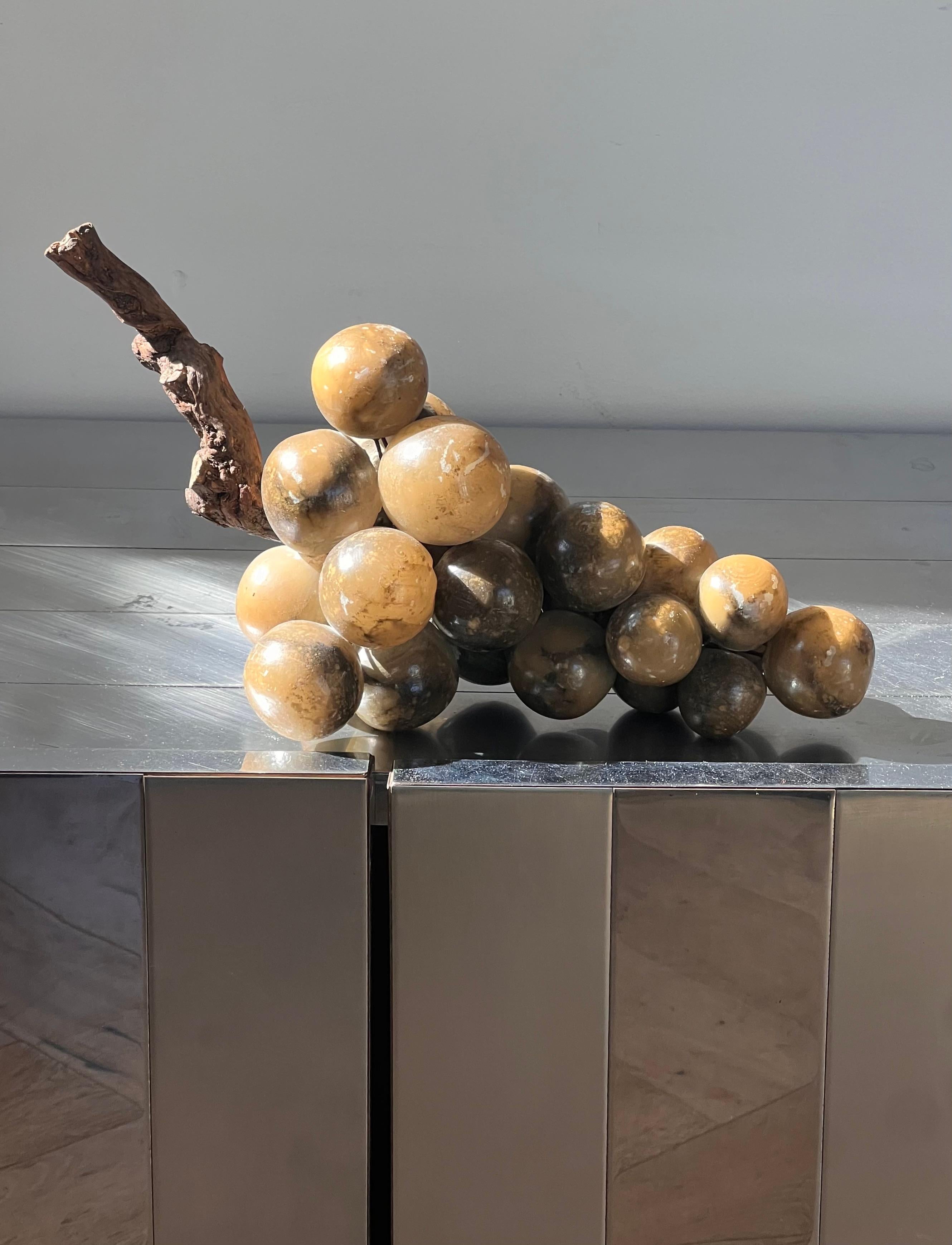 A bunch of jumbo vintage Italian marble grapes with raw wood stem, mid 20th c 3