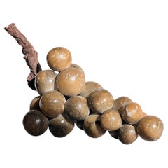 A bunch of jumbo vintage Italian marble grapes with raw wood stem, mid 20th c