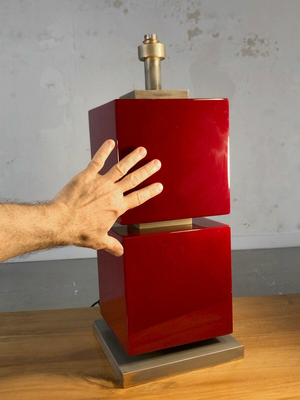 Metal A BIG Red Lacquered SHABBY-CHIC POST-MODERN Geometric TABLE LAMP, France 1970 For Sale