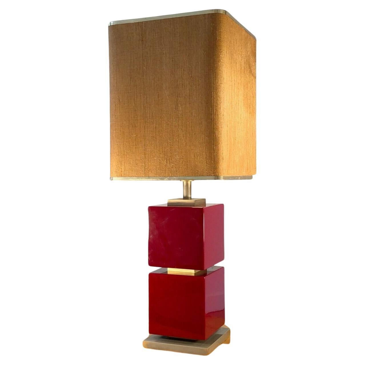 A BIG Red Lacquered SHABBY-CHIC POST-MODERN Geometric TABLE LAMP, France 1970 For Sale