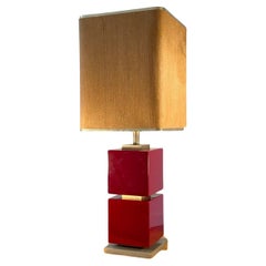 Vintage A BIG Red Lacquered SHABBY-CHIC POST-MODERN Geometric TABLE LAMP, France 1970