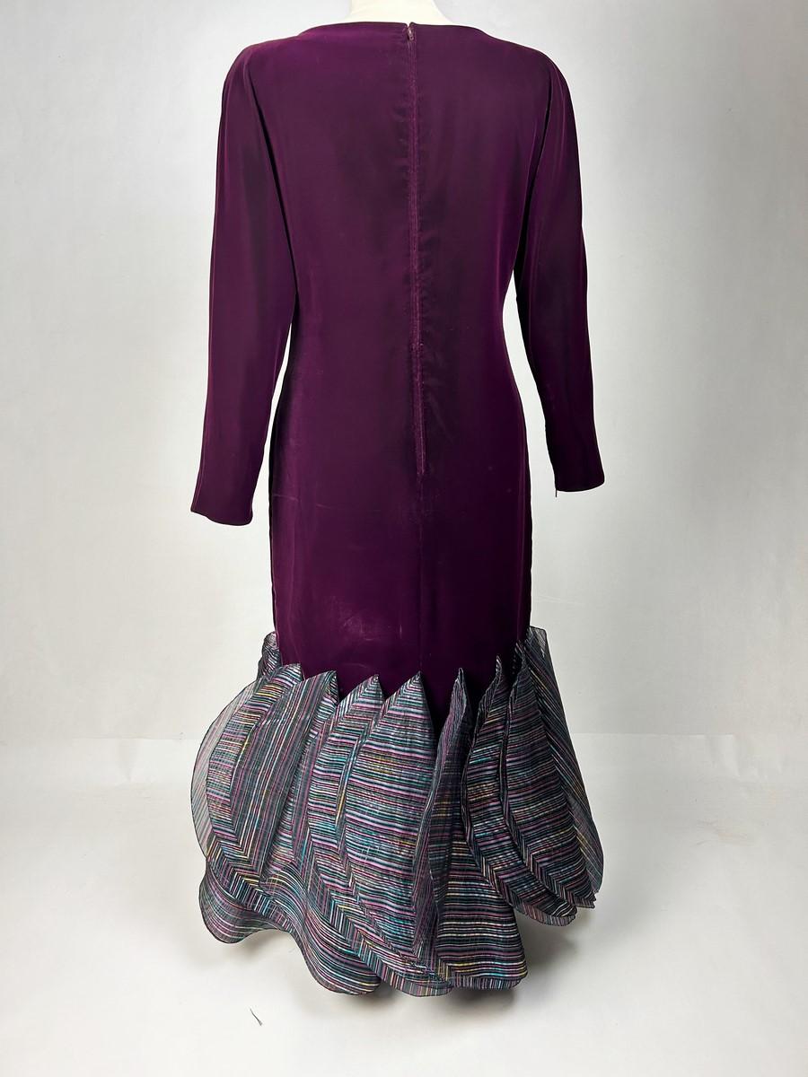 A burgundy velvet & lamé evening gown by Pierre Cardin Haute Couture Circa 1980 For Sale 6