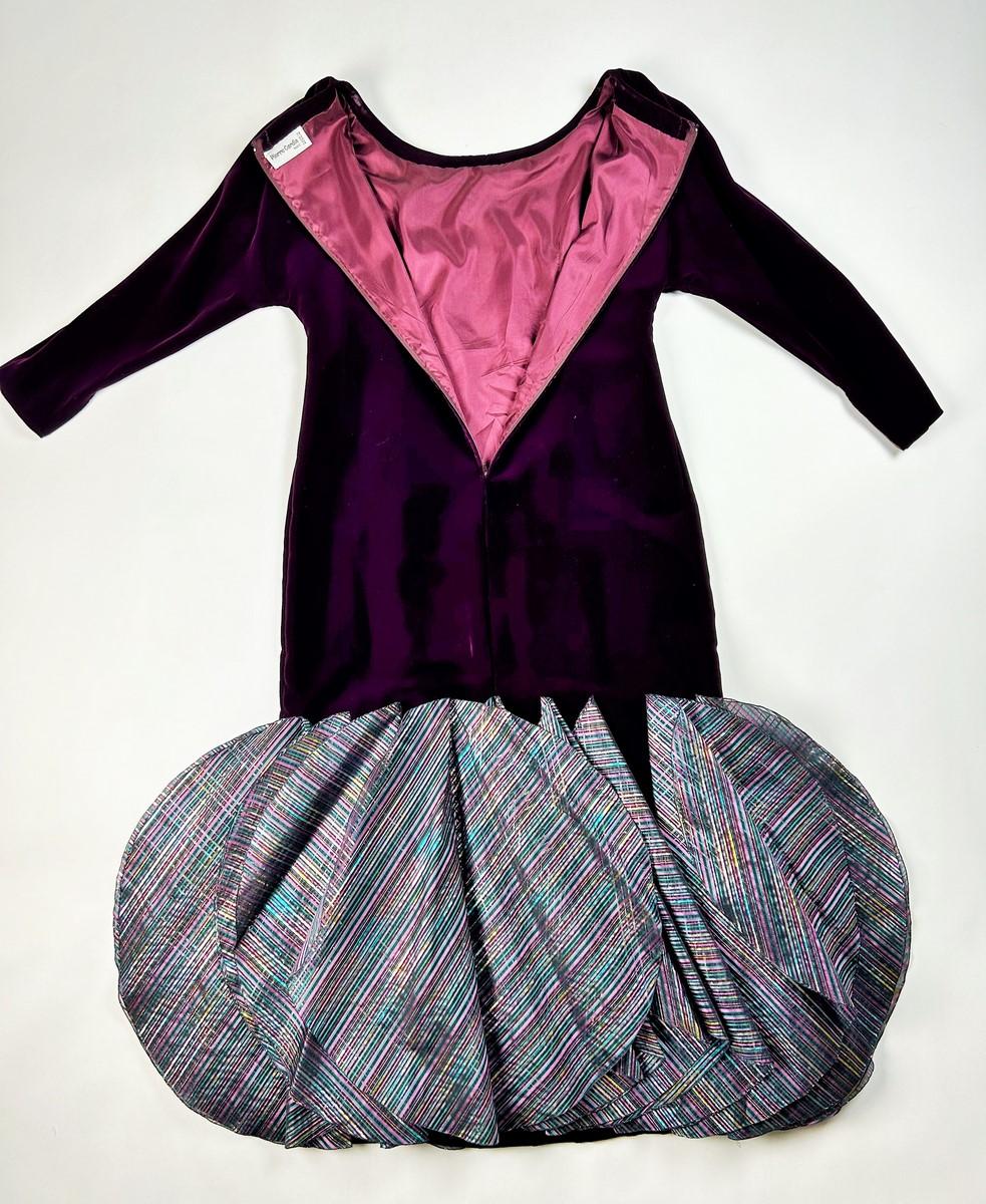 A burgundy velvet & lamé evening gown by Pierre Cardin Haute Couture Circa 1980 For Sale 8