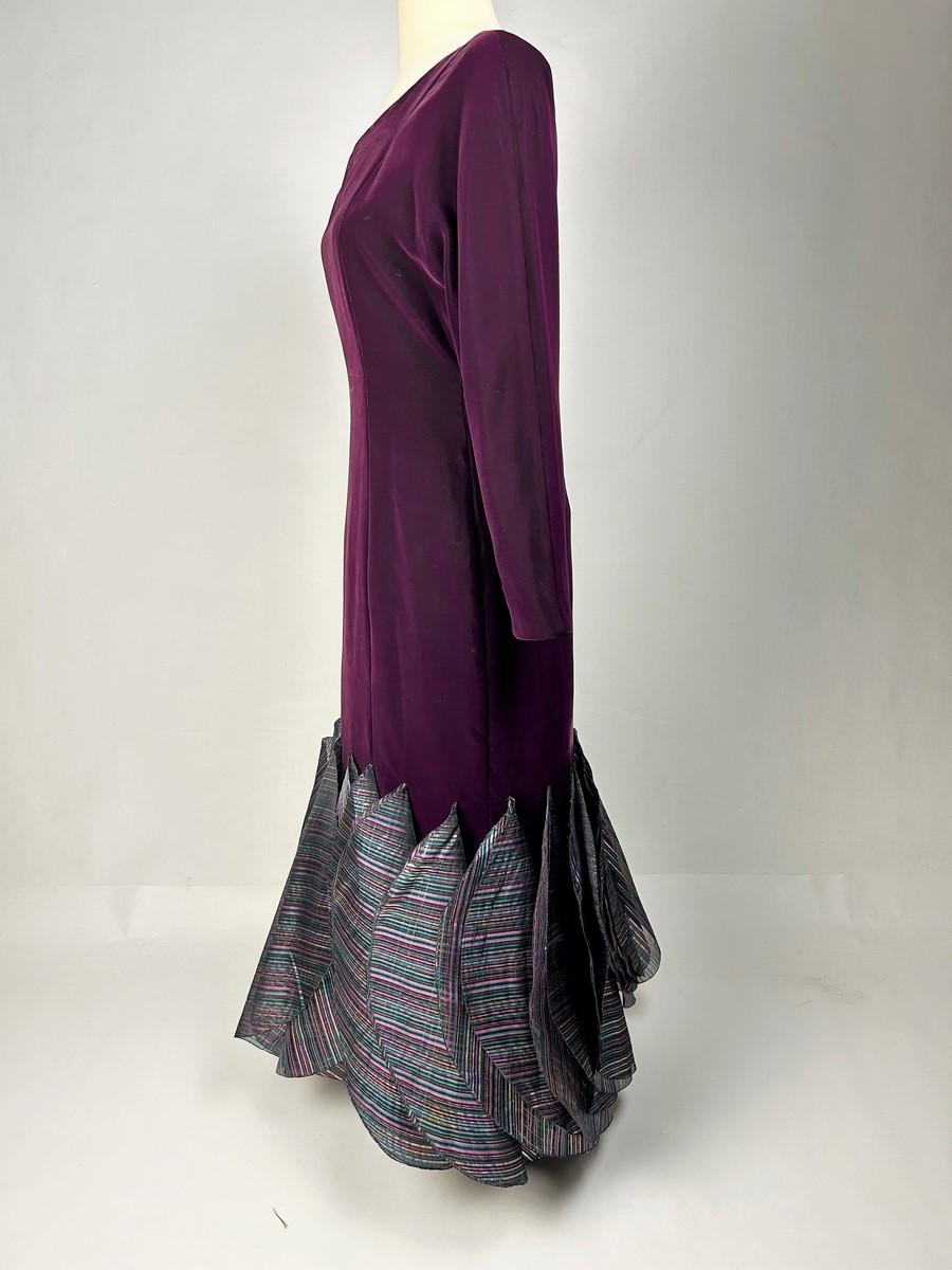A burgundy velvet & lamé evening gown by Pierre Cardin Haute Couture Circa 1980 For Sale 4