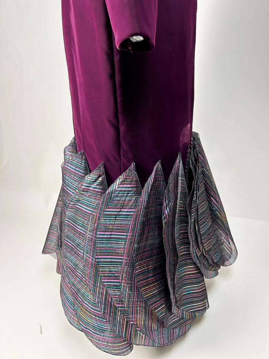 A burgundy velvet & lamé evening gown by Pierre Cardin Haute Couture Circa 1980 For Sale 5